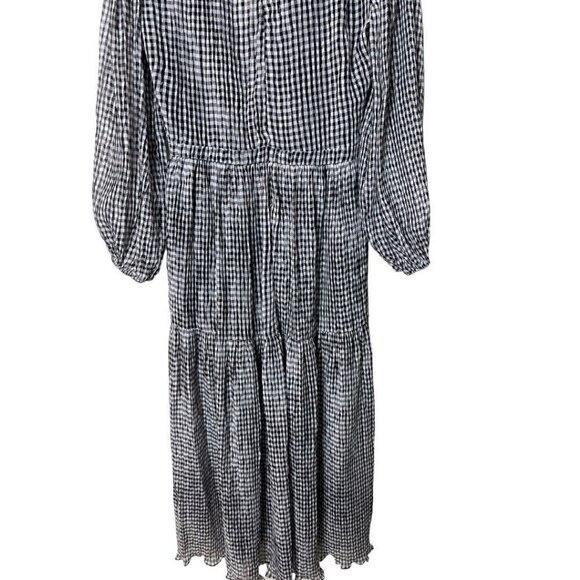 Bec & Bridge Nadine Crinkled Gingham Midi Dress Black US 6 UK 10 2249