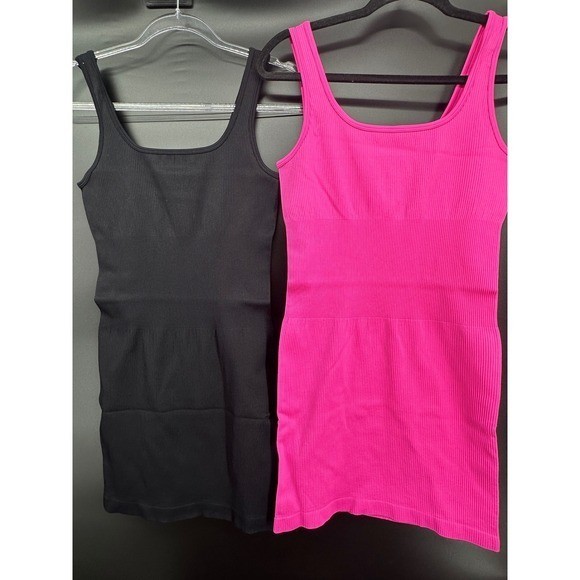 OQQ Womens 2 Pack Seamless Ribbed Bodycon Dresses Black Hot Pink Size L