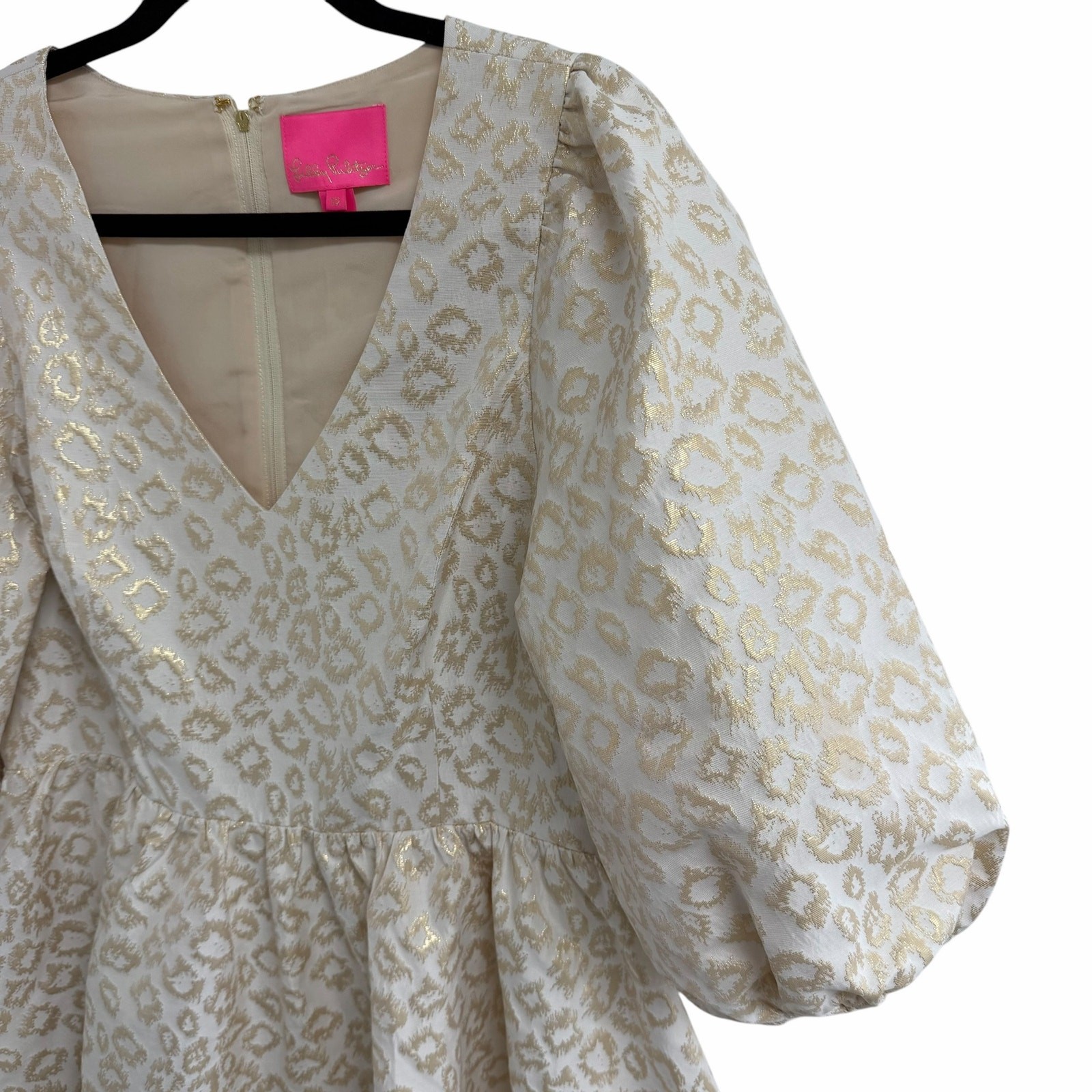 Lilly Pulitzer Calyssa Dress Ivory Gold Dazzle Leopard Jacquard Print Womens 12