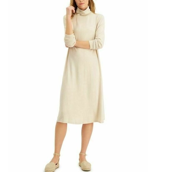 Style & CO Women M Oatmeal Heather Turtleneck Sweater Dress NWT BC28