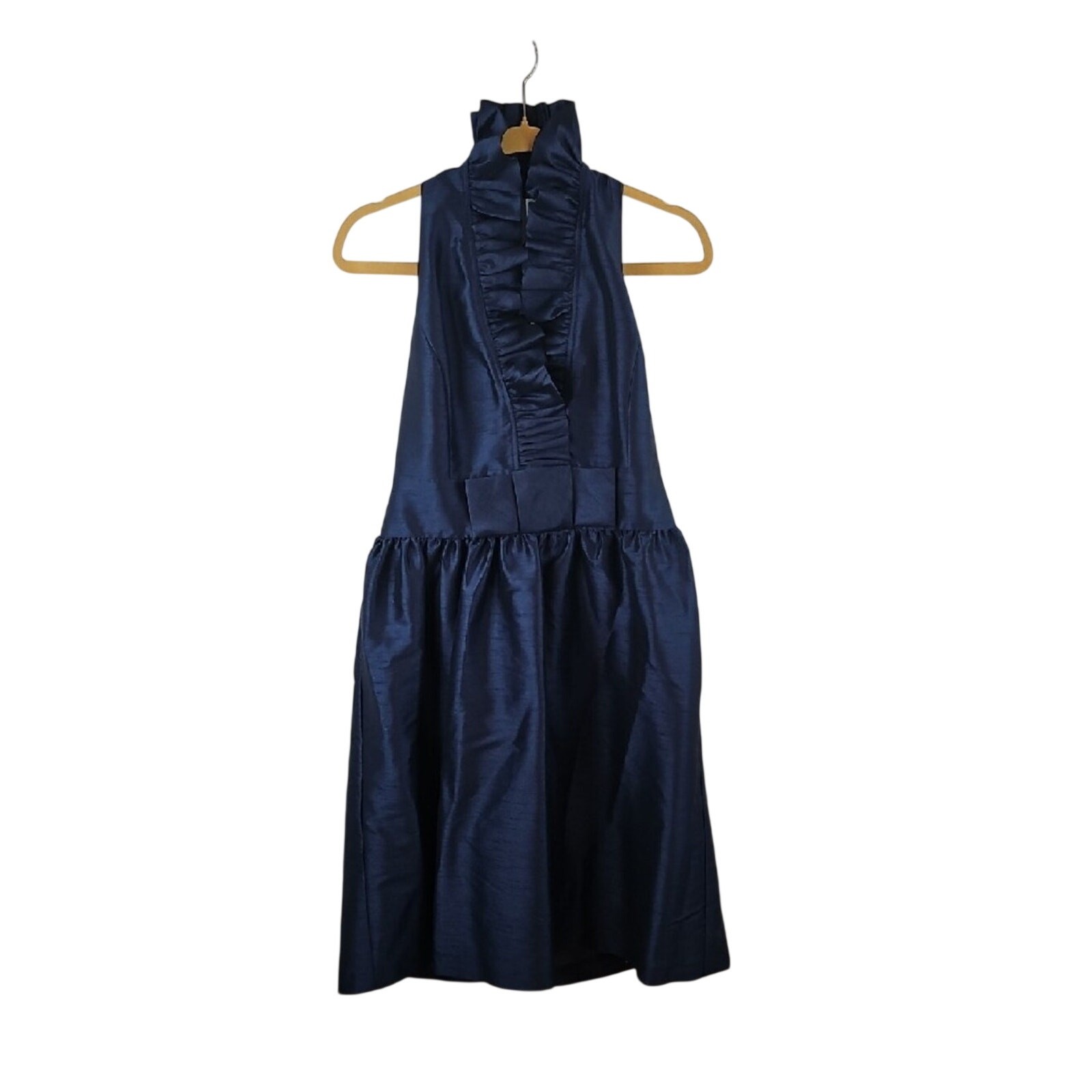 ALFRED SUNG Navy Ruffle Halter Tea-Length Dress Size 20