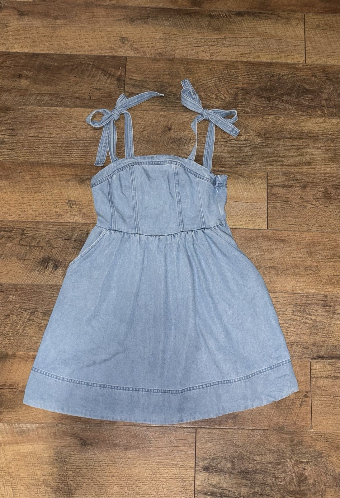 Altar’d State Morgan Denim Mini Dress Womens XL NWT Adjustable Tie Straps