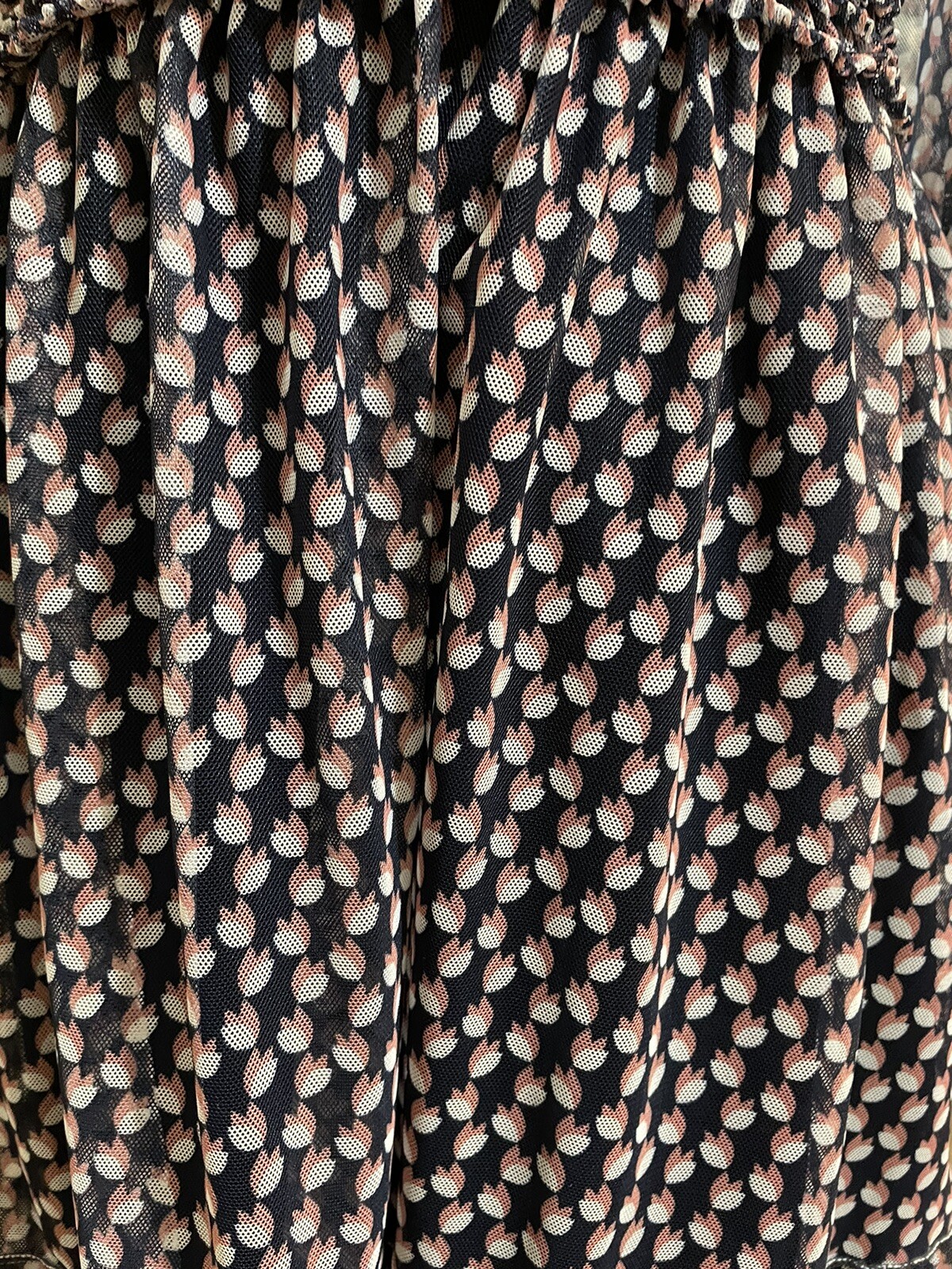 Max Studio Geometric Floral Print Navy,Pink & White Sheer Mesh Dress, size Small