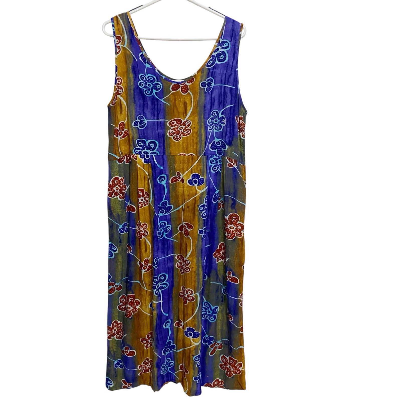 Jams World Dress Womens XL Midi Hawaiian Tropical Beach Floral Boho Rayon USA