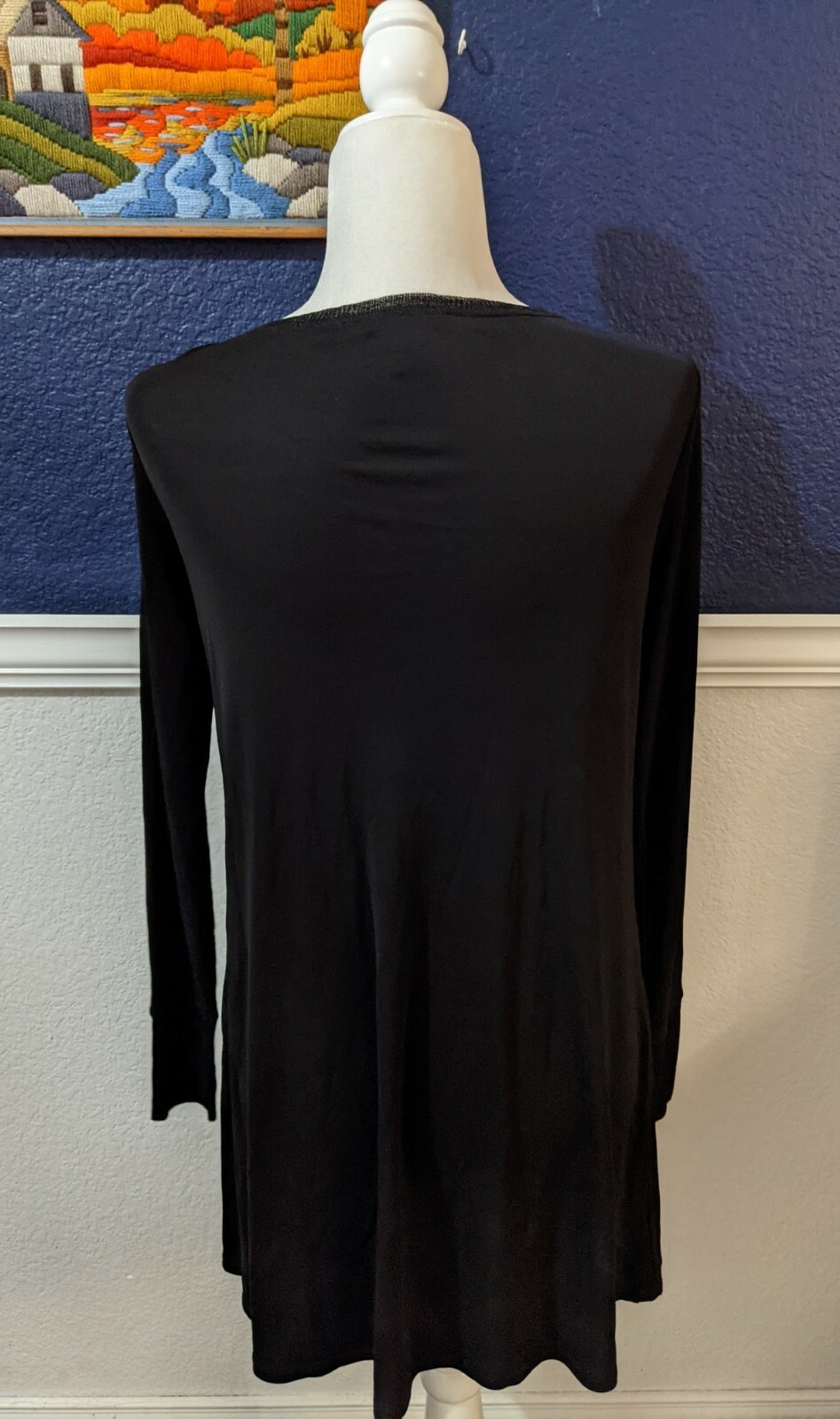 Eileen Fisher Black 100% Silk Lightweight Sheer Dress Sz XS Extra Small