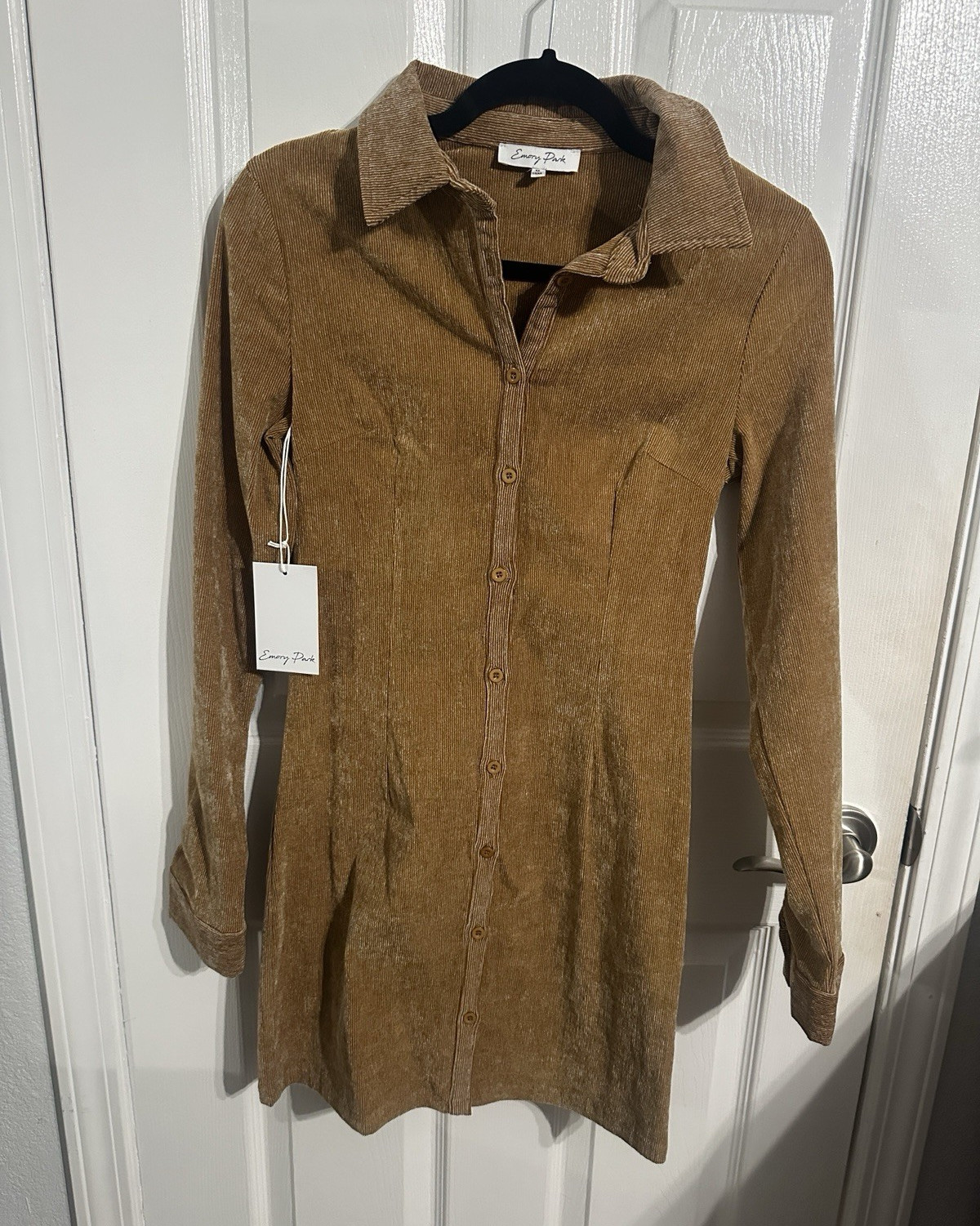 Emory Park Brown Corduroy Long Sleeve Collared Dress Womens Medium