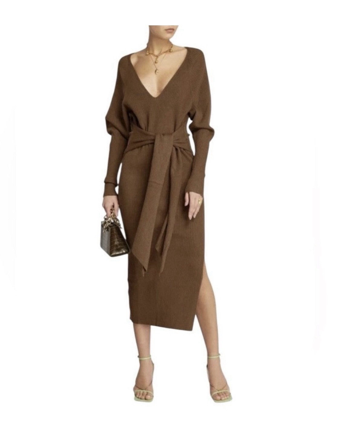 Good American Brown Long Sleeve Sweater Dress Size XXL