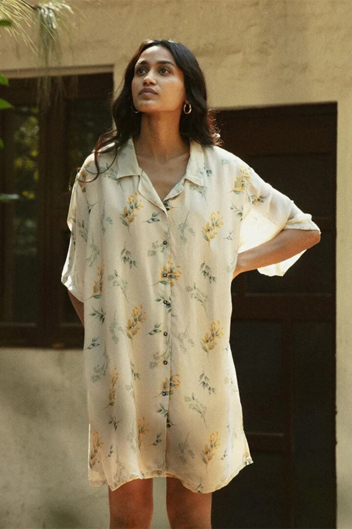 REISTOR Women’s Fields of Summer Boxy Relaxed Fit Mini Shirt Dress – Size M NWT