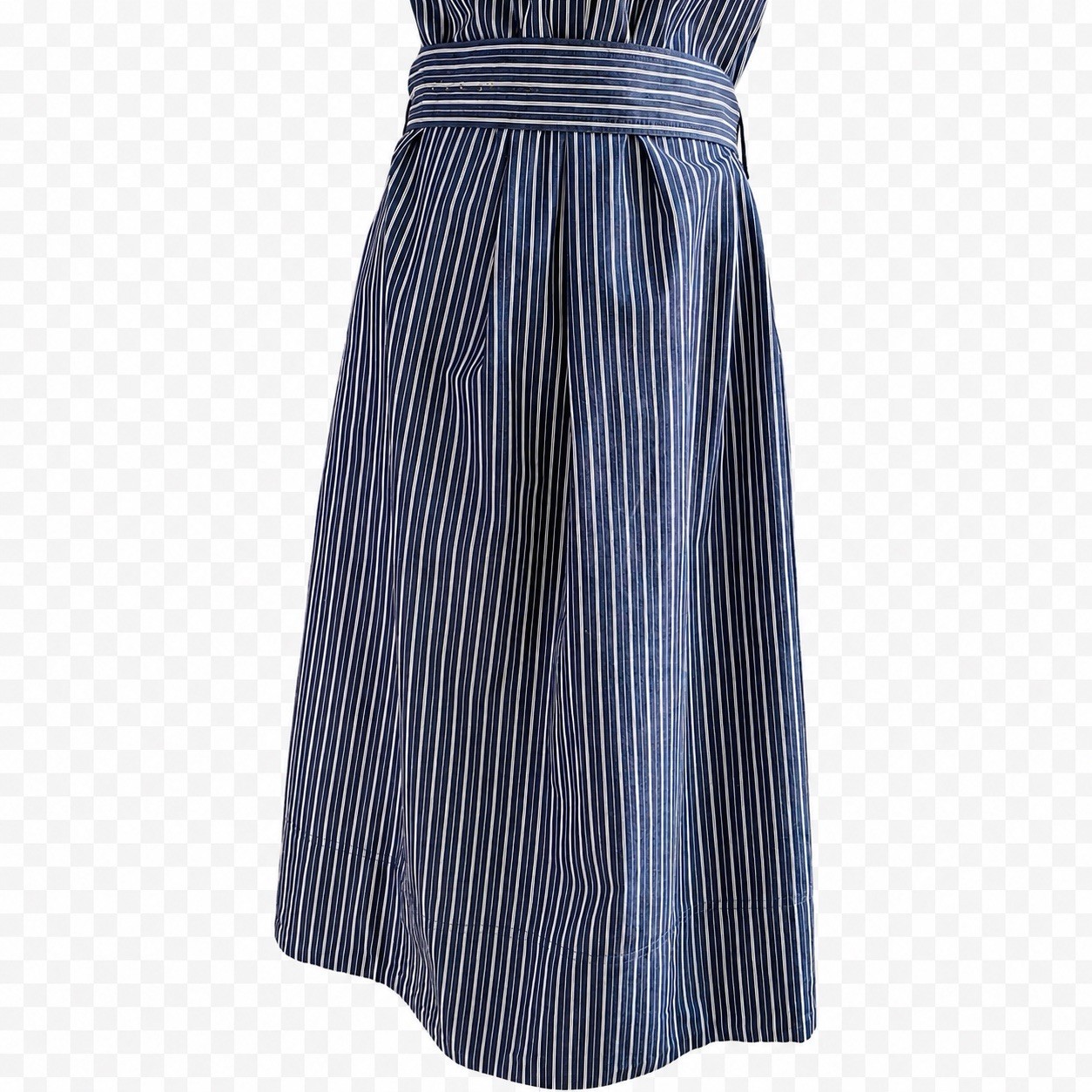 Free Assembly | Belted Cotton Utility Midi Dress Pockets Navy White Striped | XS
