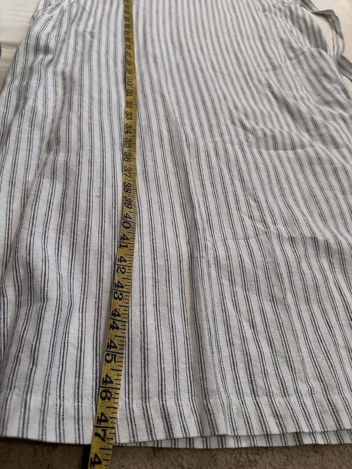 Banana Republic White Blue Striped Linen Blend Belted Shirt Maxi Dress S/M