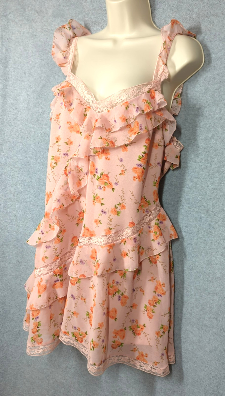 Altar’d State Mini Dress XL Tiered Ruffle Lace Pink Floral Fairy Inspired Sexy