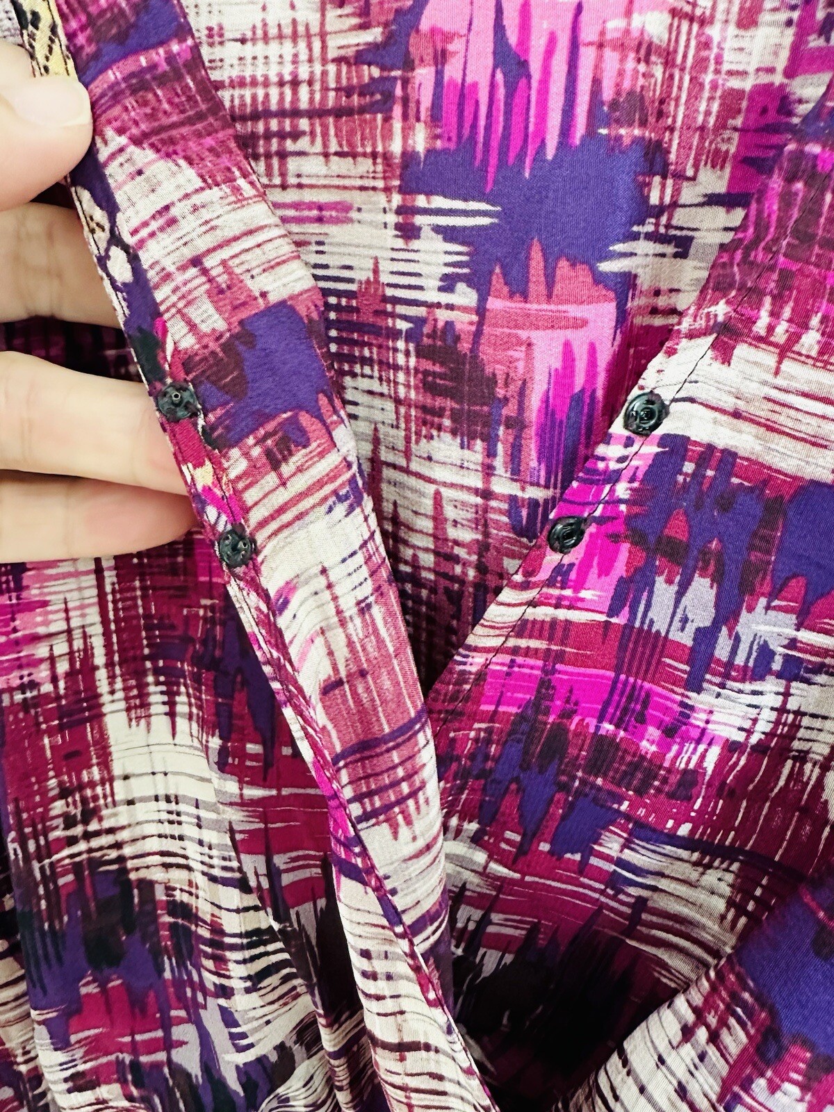 NWOT Presley Skye V-Neck 3/4Sleeve Knee Length PocketsColorful Purple Dress XS