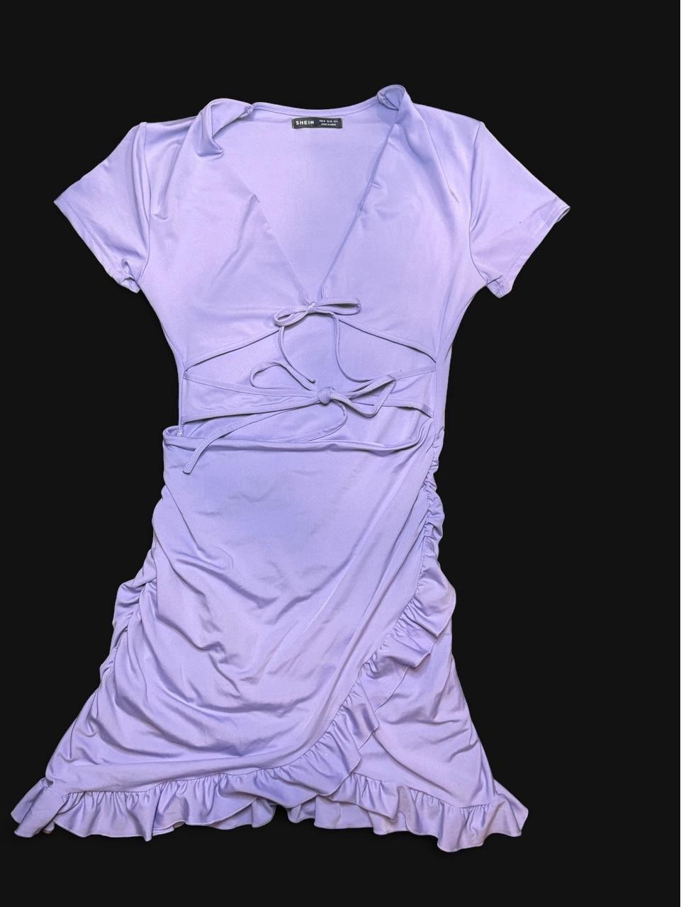 SHEIN purple mini dress with ruffle hem and tie detail. Size:6