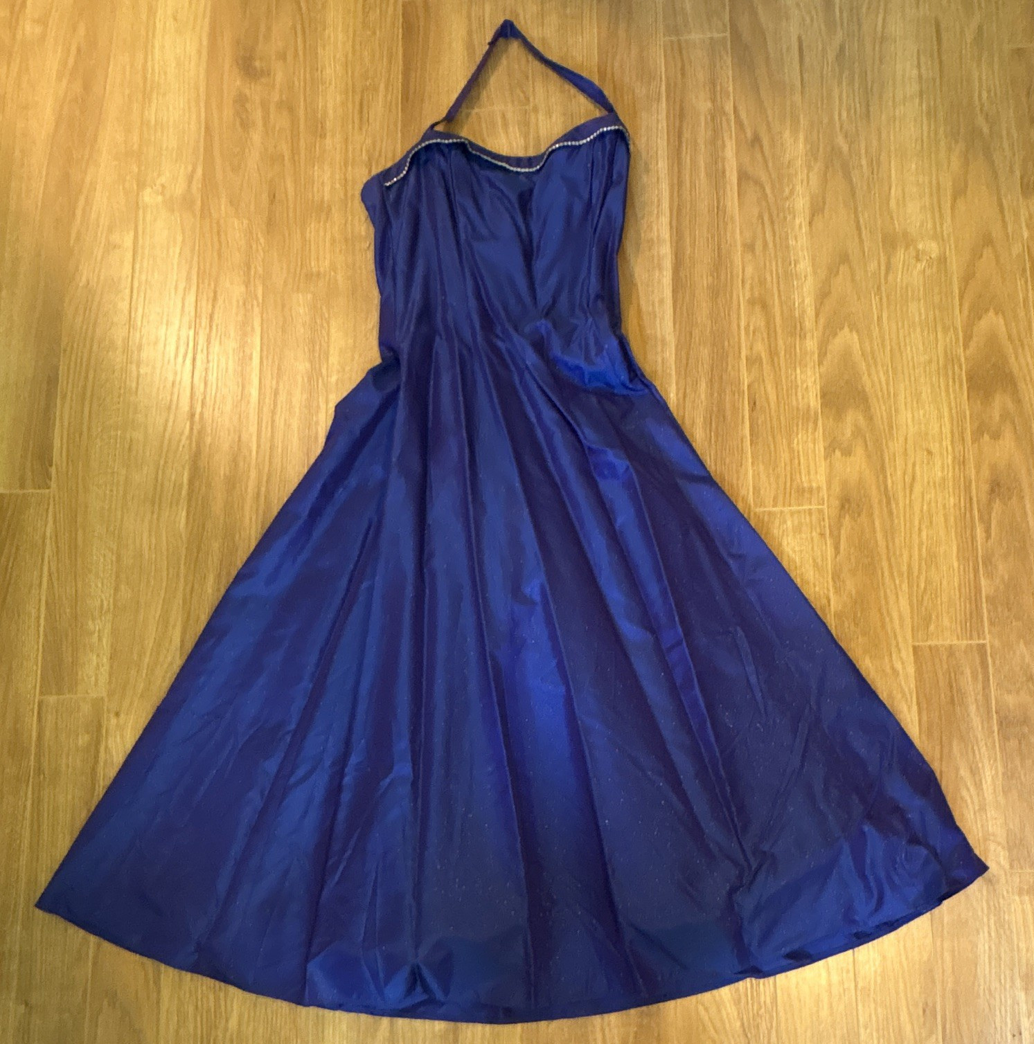 Jessica McClintock for Gunne Sax Blue Satin Sweetheart Halter Gown 5/6