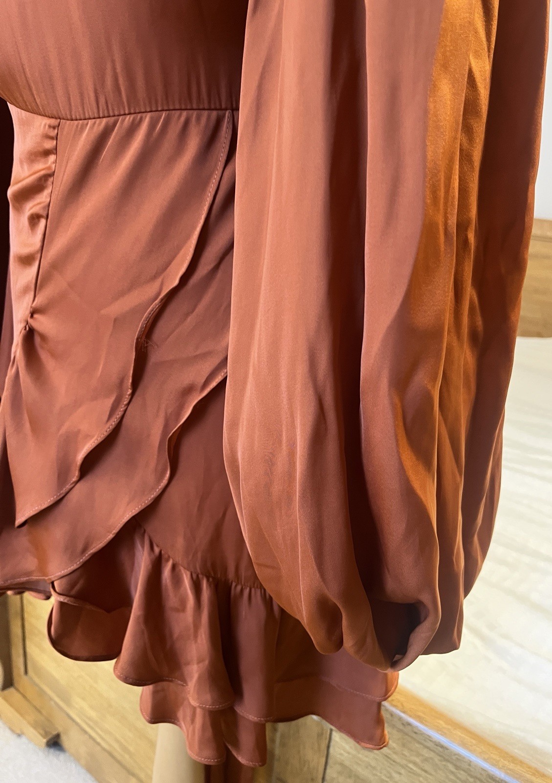AmyLynn Kravitz Puff Sleeve Wrap Dress Burnt Orange RRP£85 Size S