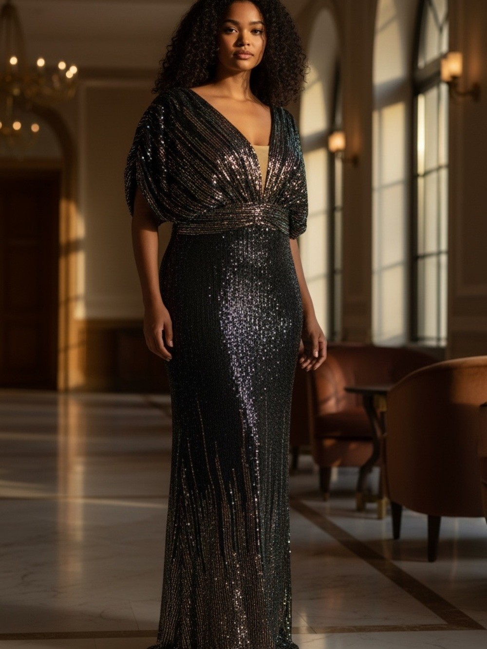 UNITHORSE Navy Iridescent Sequin Formal Gown Plus Size 1XL