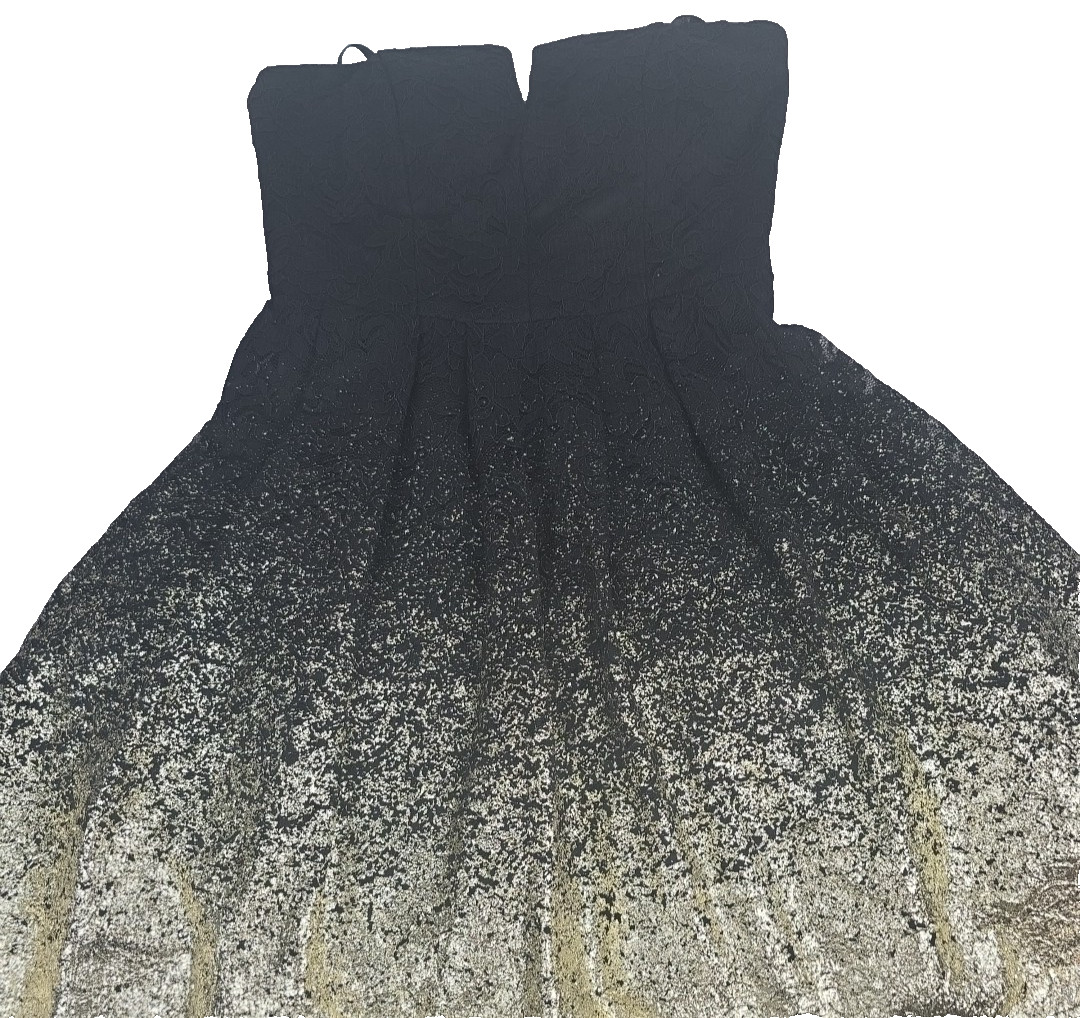 Black/Gold Strapless A-Line Dress Sz 3/4 Lace Festive Cocktail HoCo Prom Party