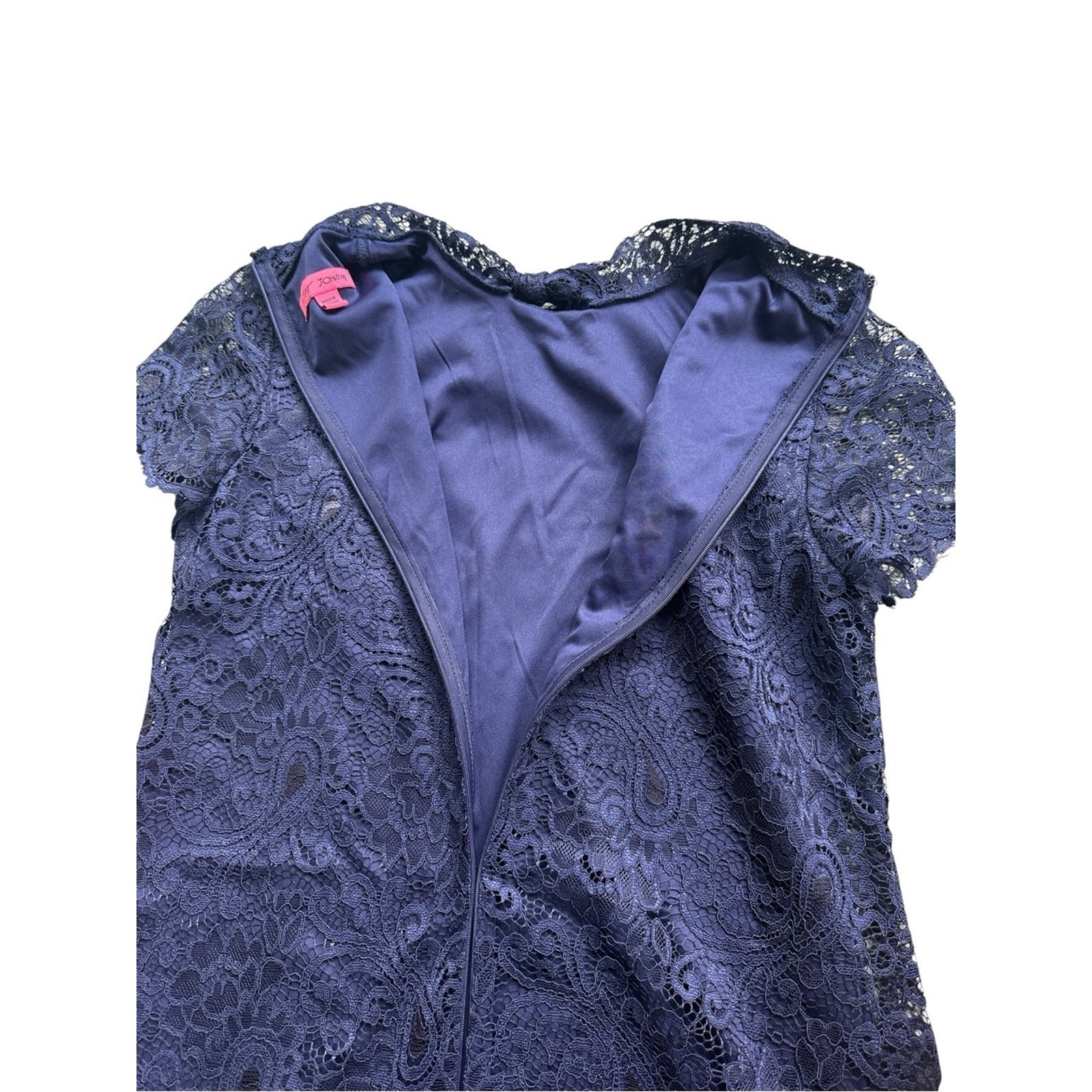 Betsey Johnson Navy Lace Bow Neck Shift Mini Dress NWT Size 12