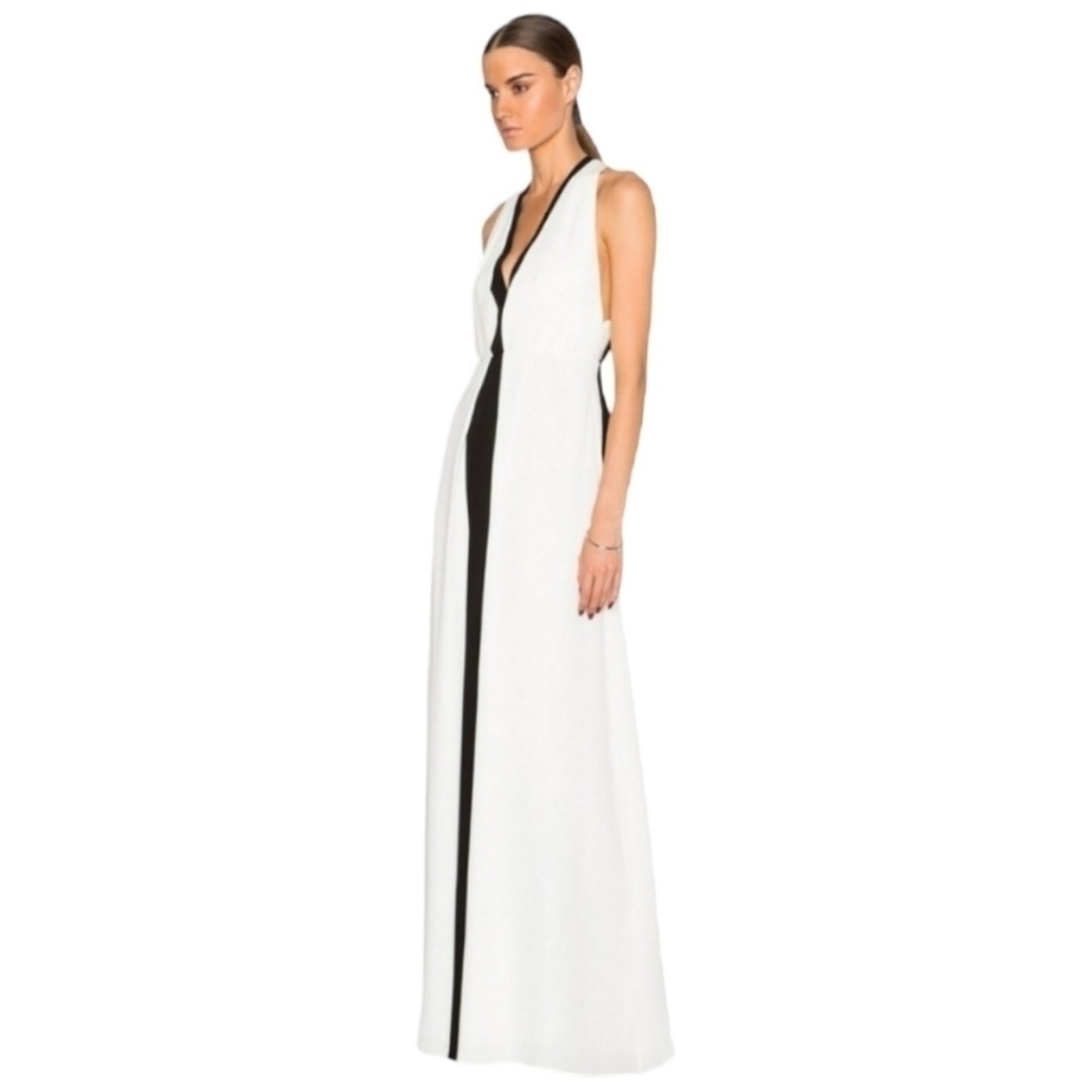 Valentino Silk Two-Tone Ruched Gown Ivory Black 42 IT 6 NWT