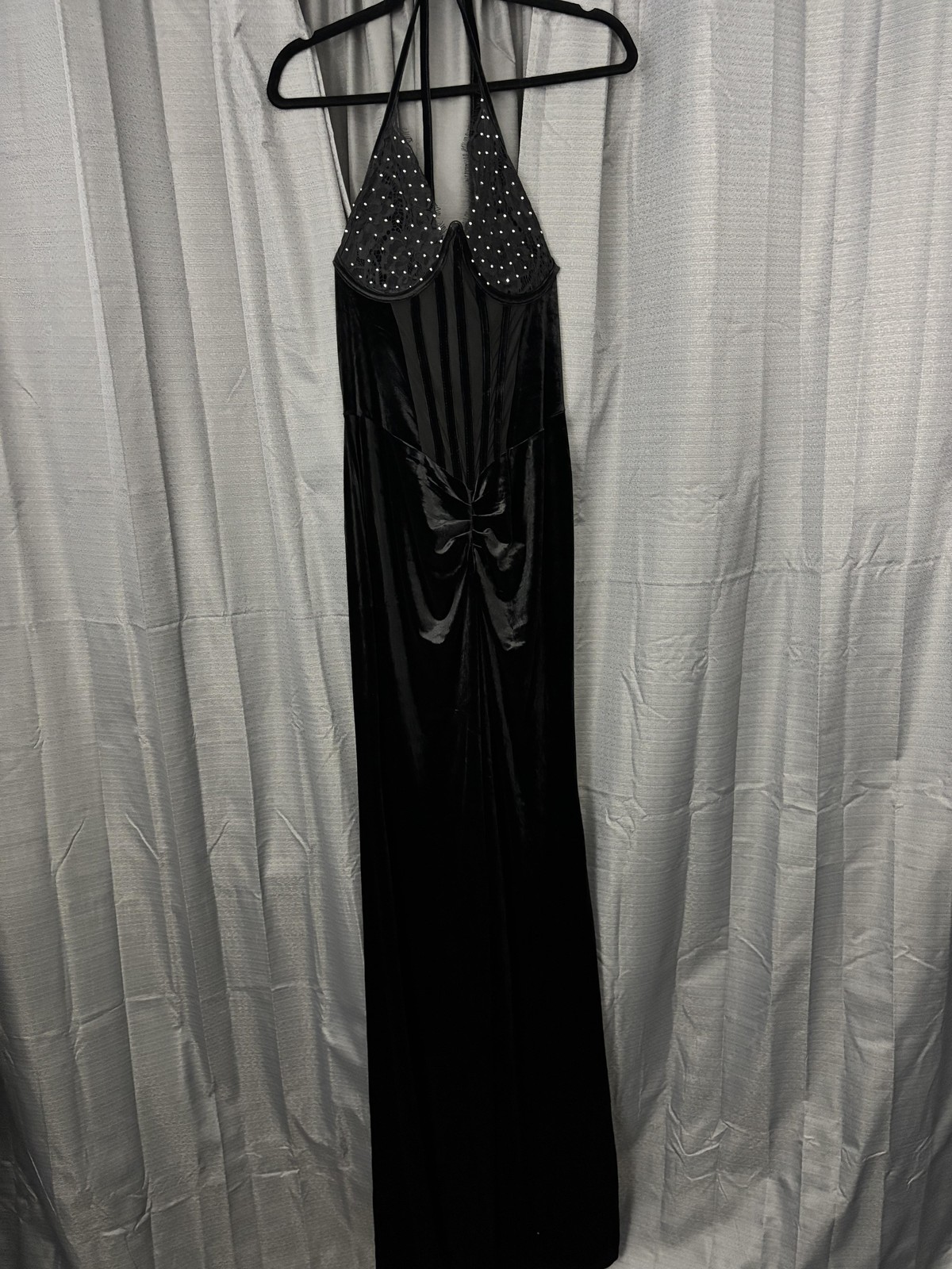 Unbranded Velvet Rhinestone Mesh Bodice Maxi Dress Womens XL Black Whimsigoth