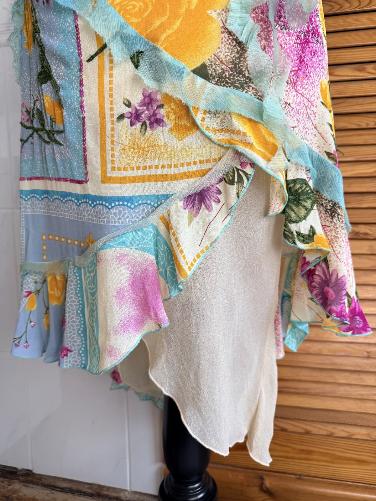 Spanish Designer Multicoloured Patchwork Floral Appliqué Dress M
