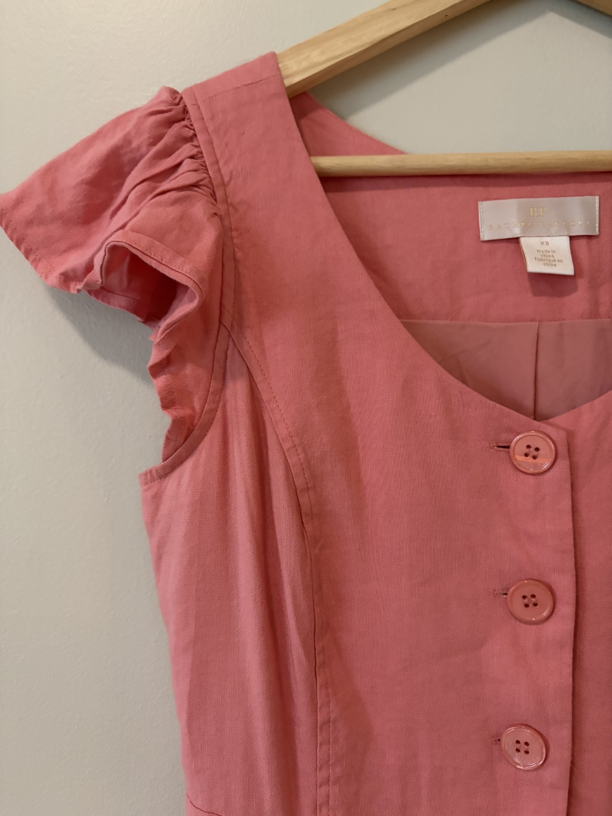 NWT Rachel Parcell Button Front Ruffle Hem Linen Blend Midi Dress Pink Size XS