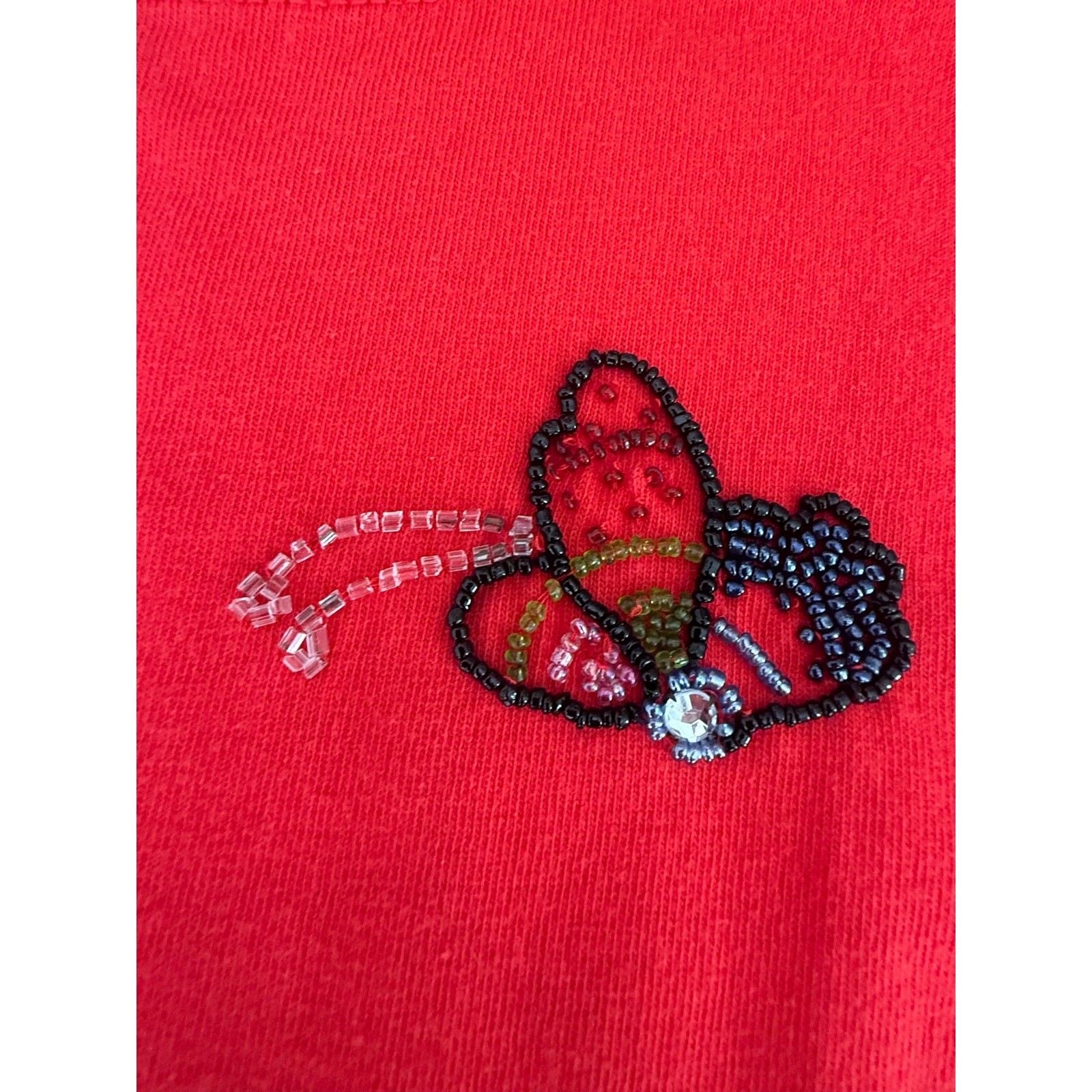 Vintage 90s Red Beaded Butterfly Maxi Dress Beach Coverup Coastal Grandma Top XL