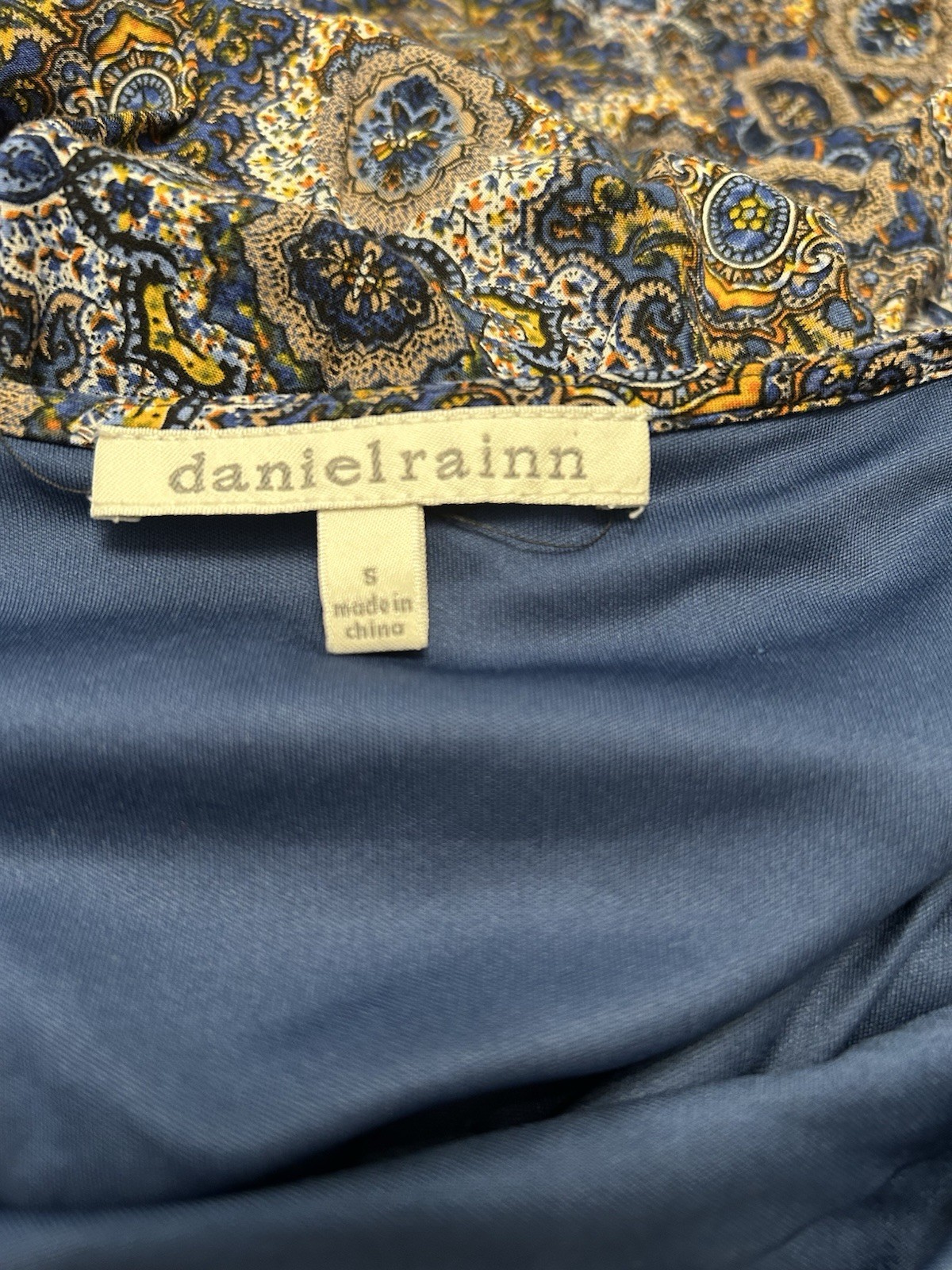 danielrainn Blue Paisley Wrap Dress V-Neck 3/4 Sleeve Tie Waist Lined S