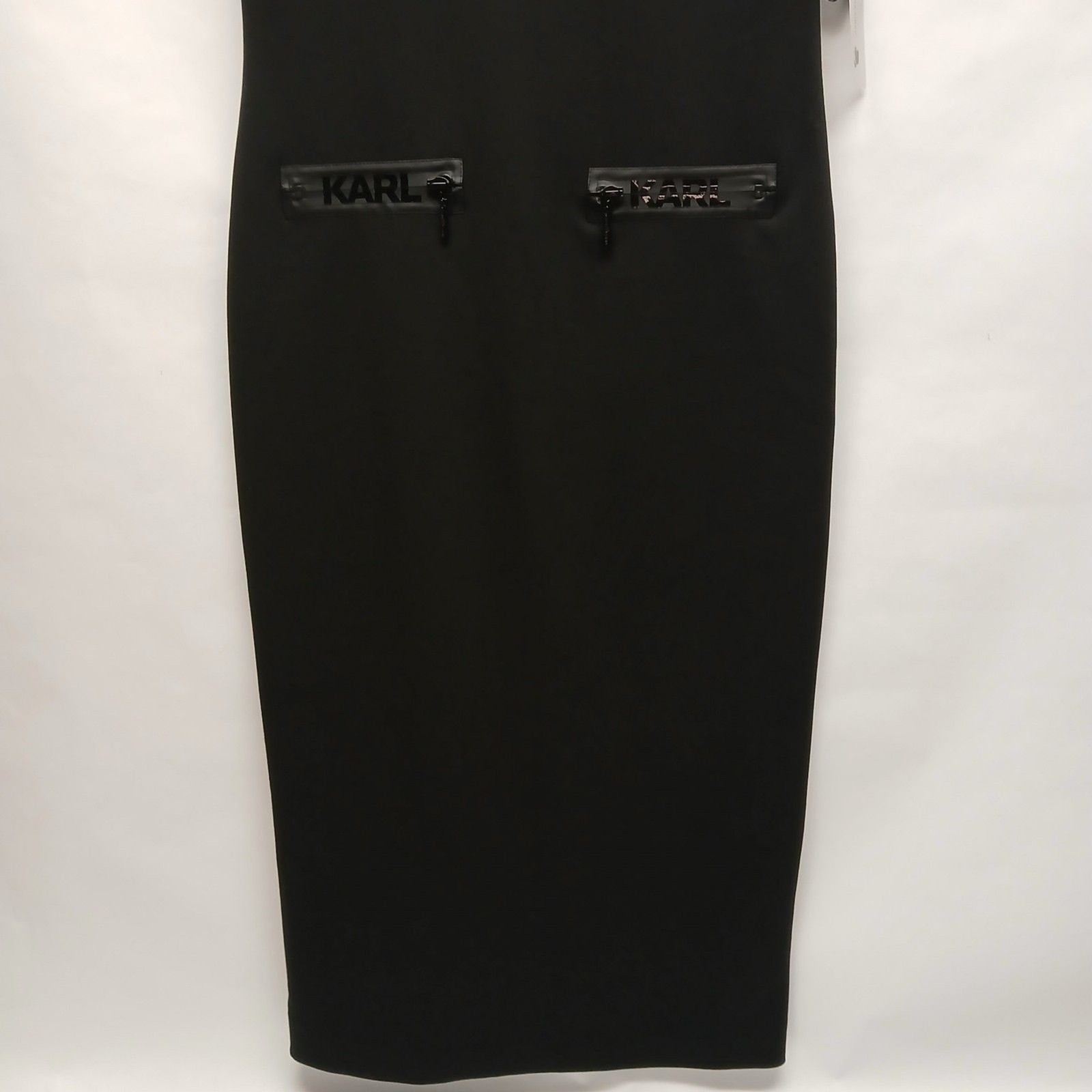 Karl Lagerfeld Paris Dress 0 Black Sleeveless Mock Neck Midi Zip Logo Pockets