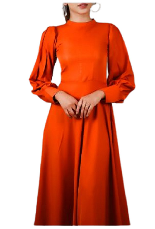 Women Solid Rust Western Cuff Dress Party Wear Fashionable Dress Attractive Look