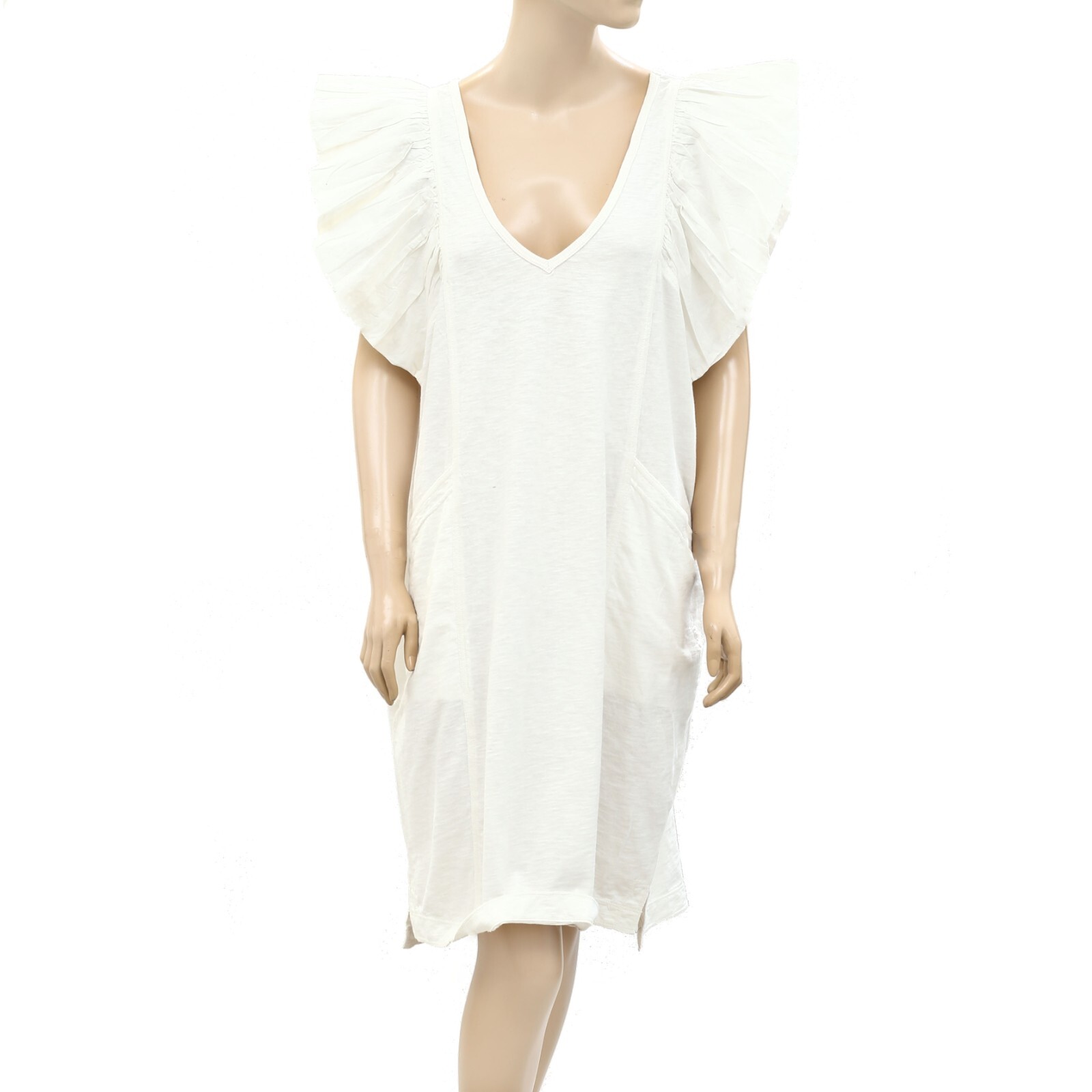 Daily Practice by Anthropologie Flutter-Sleeve Tee Dress Cotton Ruffle L 259921