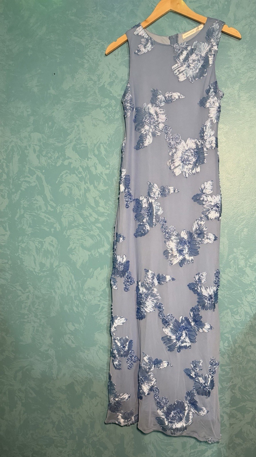 Light Blue Maxi Dress Size L Baby Shower Floral Elegant Prom Wedding Guest Event