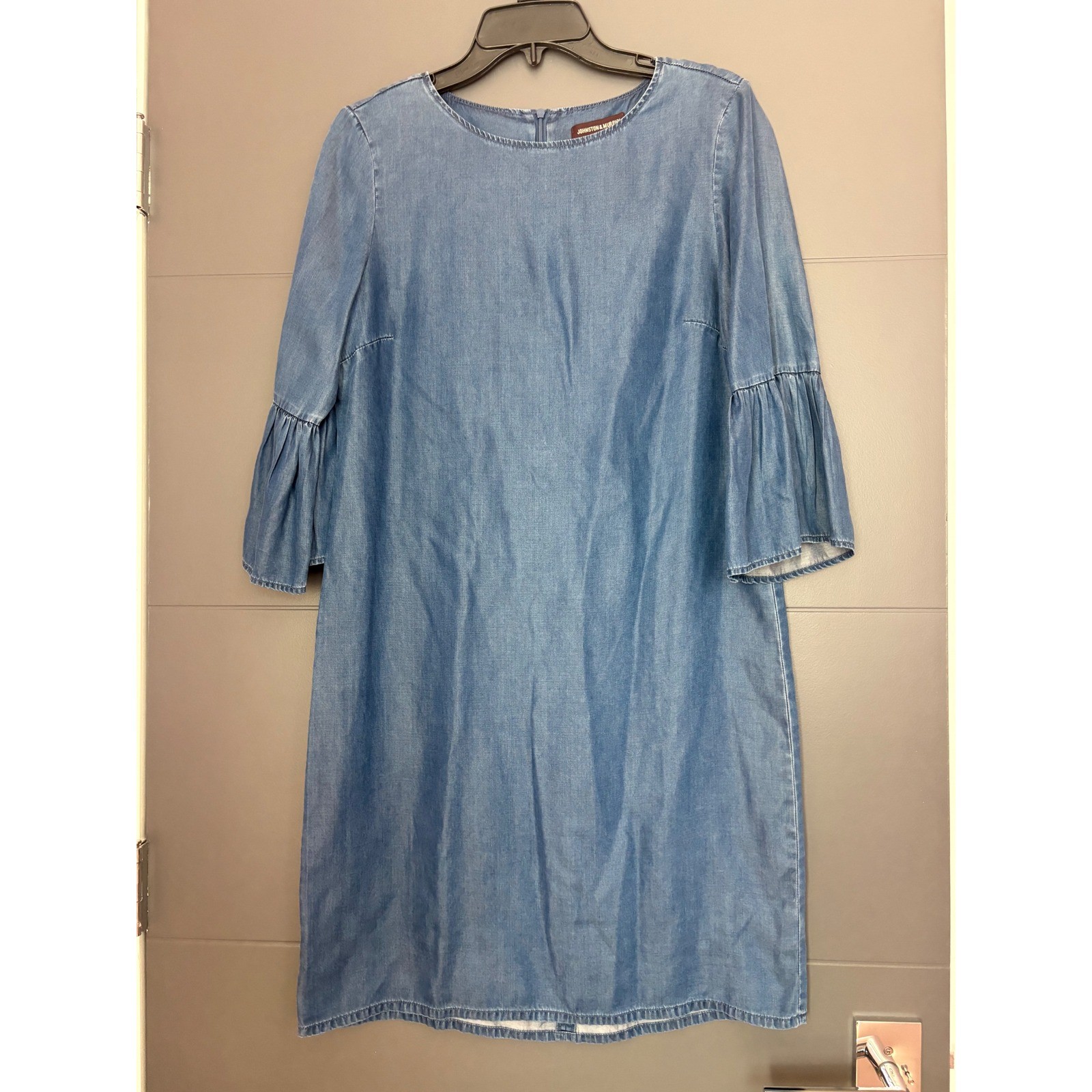 Johnston & Murphy Womens Blue Tencel Denim Bell Sleeve Dress 45-1520 Size S
