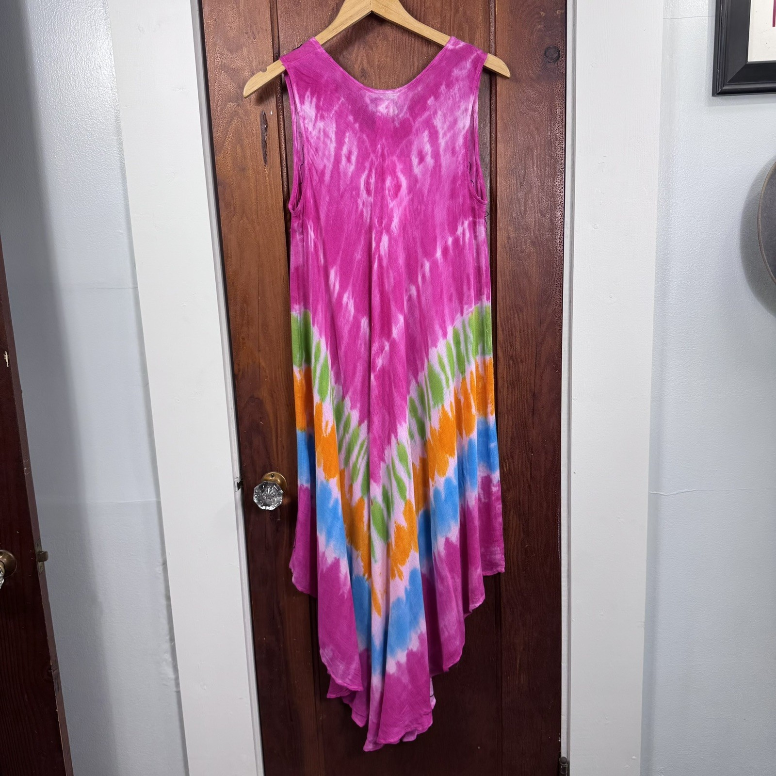 Cute Options Bohemian Sundress Free Size Pink Multi Tie Dye Embroidered #0284