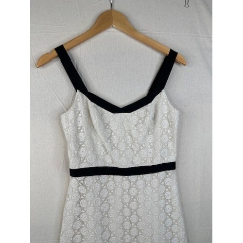 ANN TAYLOR LOFT BLACK TRIM IVORY LACE SLEEVELESS DRESS SIZE 2 Petite
