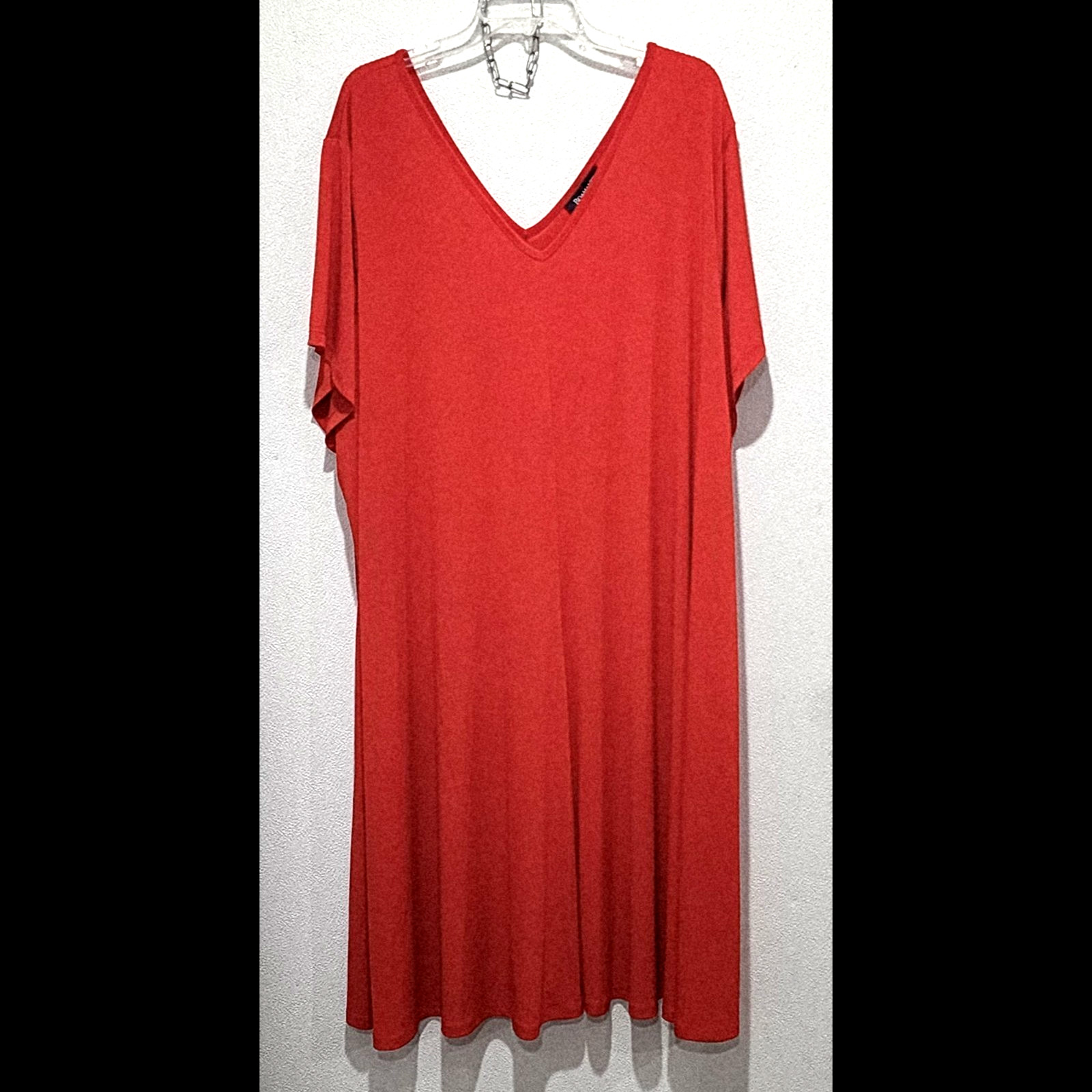 Roamans Double V Neck Swing Dress Size 4X 34 36 Stretch Red