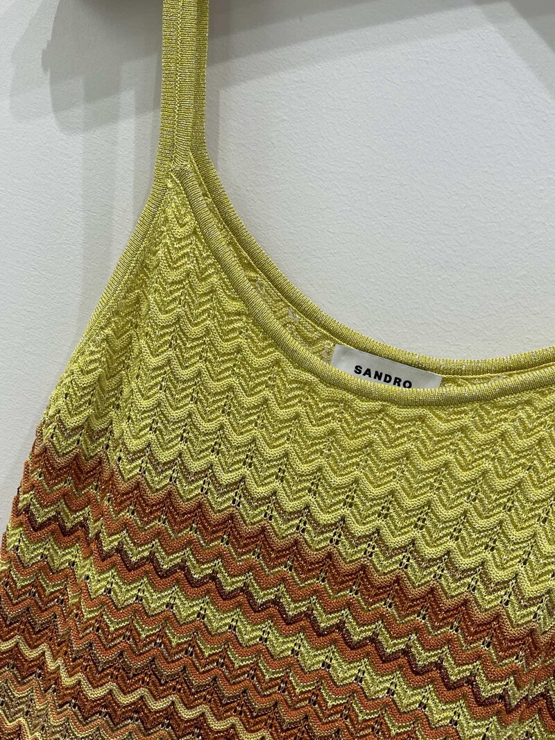 Sandro Knit Slip Dress Contrasting A-line Midi Dress for Women