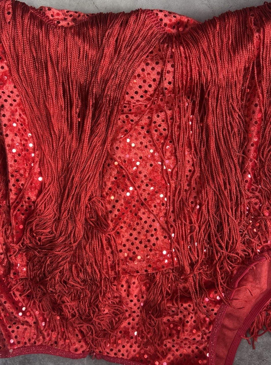 Vtg Charades Chicago red Flapper Sequin Fringe Dress Size Small HTF