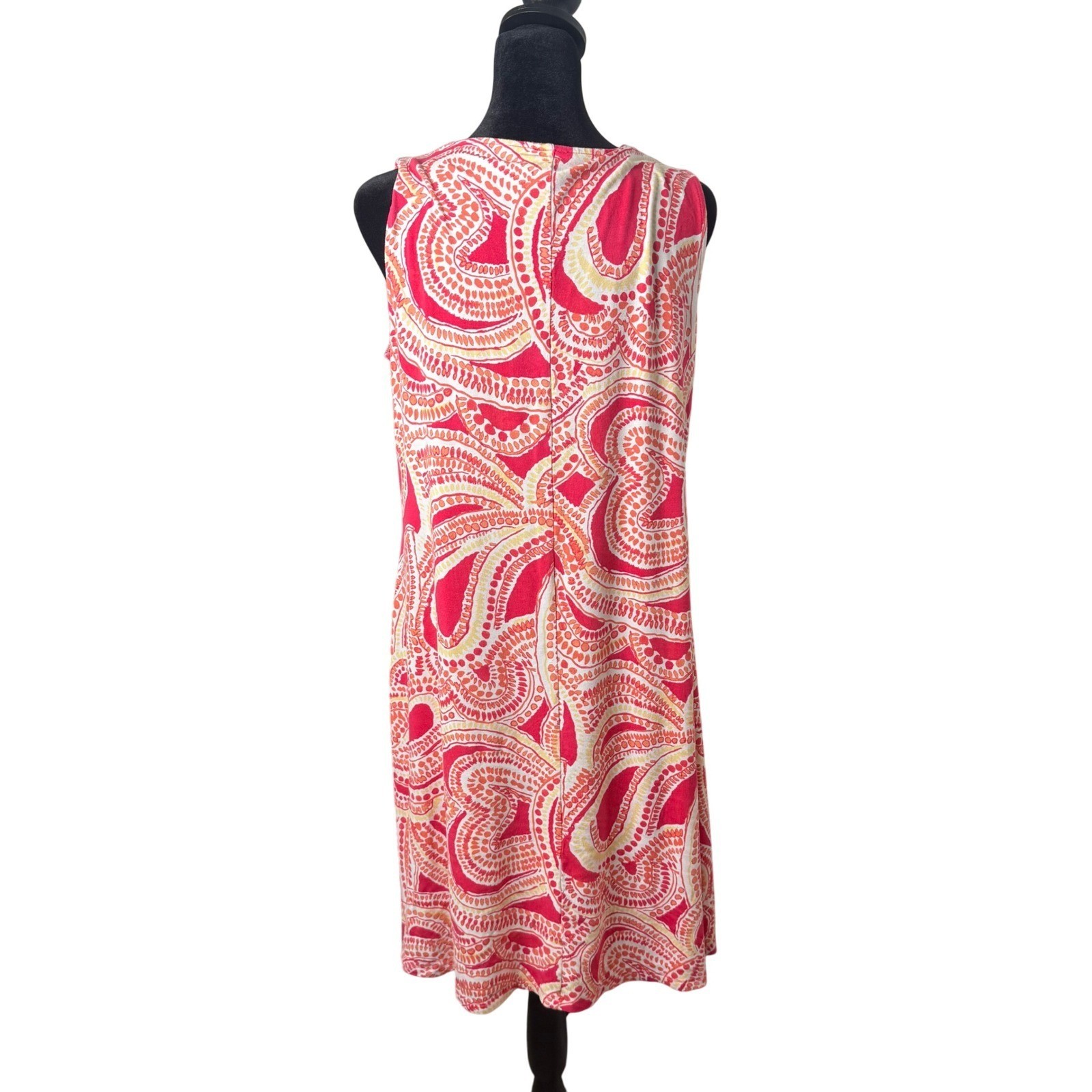 Chicos Pink White Paisley Lace Up Shift Dress Womens M Mosaic Shelley Sleeveless