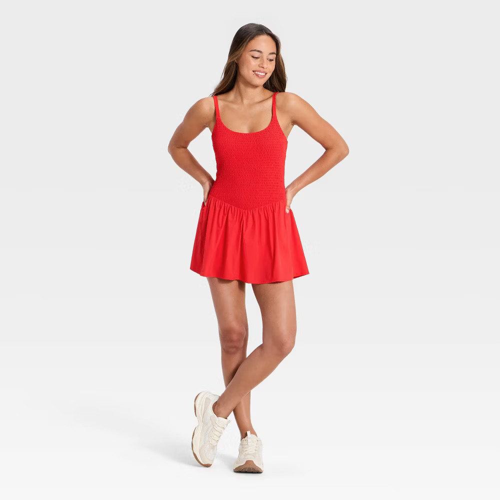 Women Drop Waist Smocked Active Dress – JoyLab Red XXS