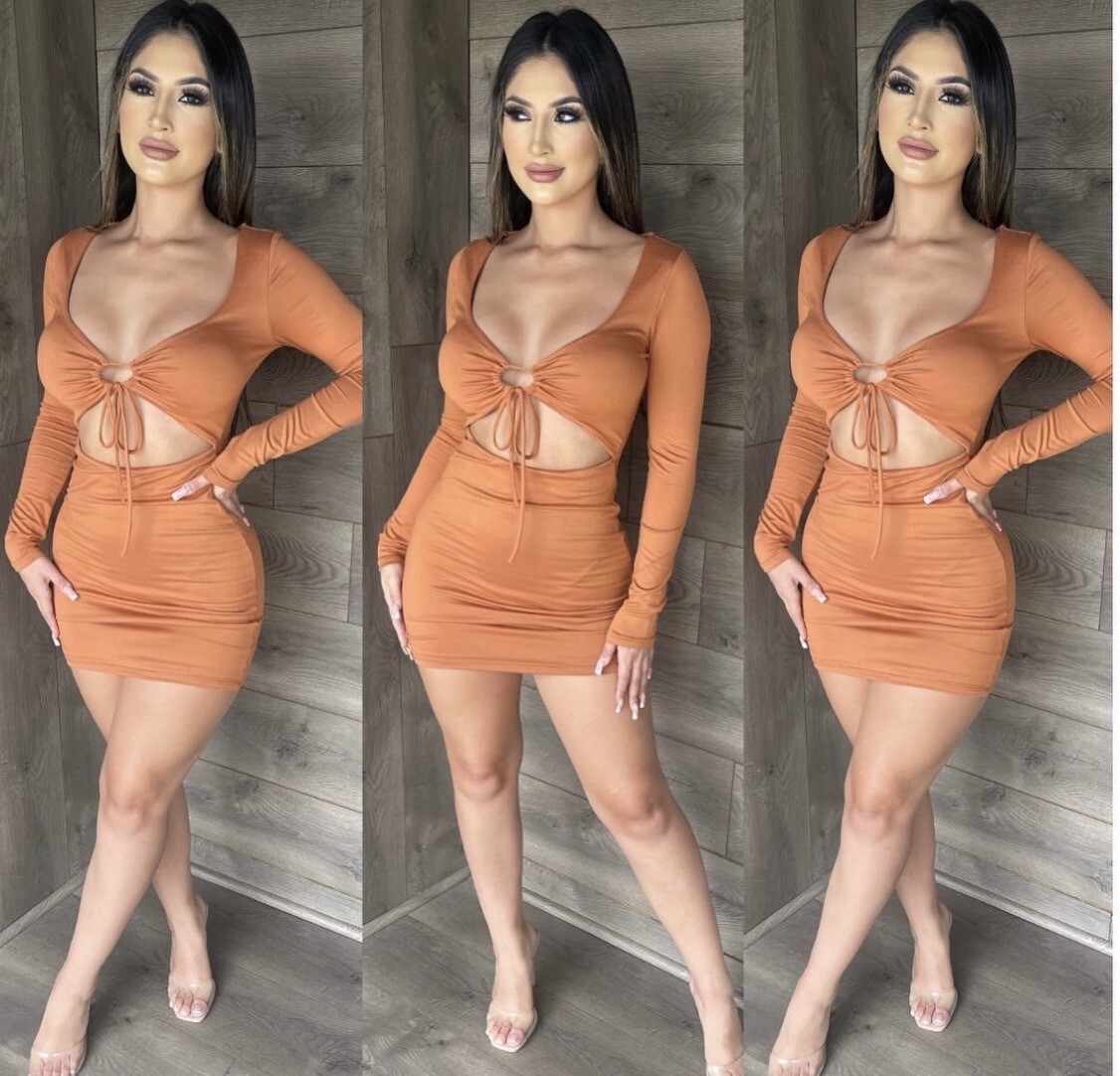 TRESSER Women’s Fashion Boutique Rust Front Cut Club/Party Mini Dress