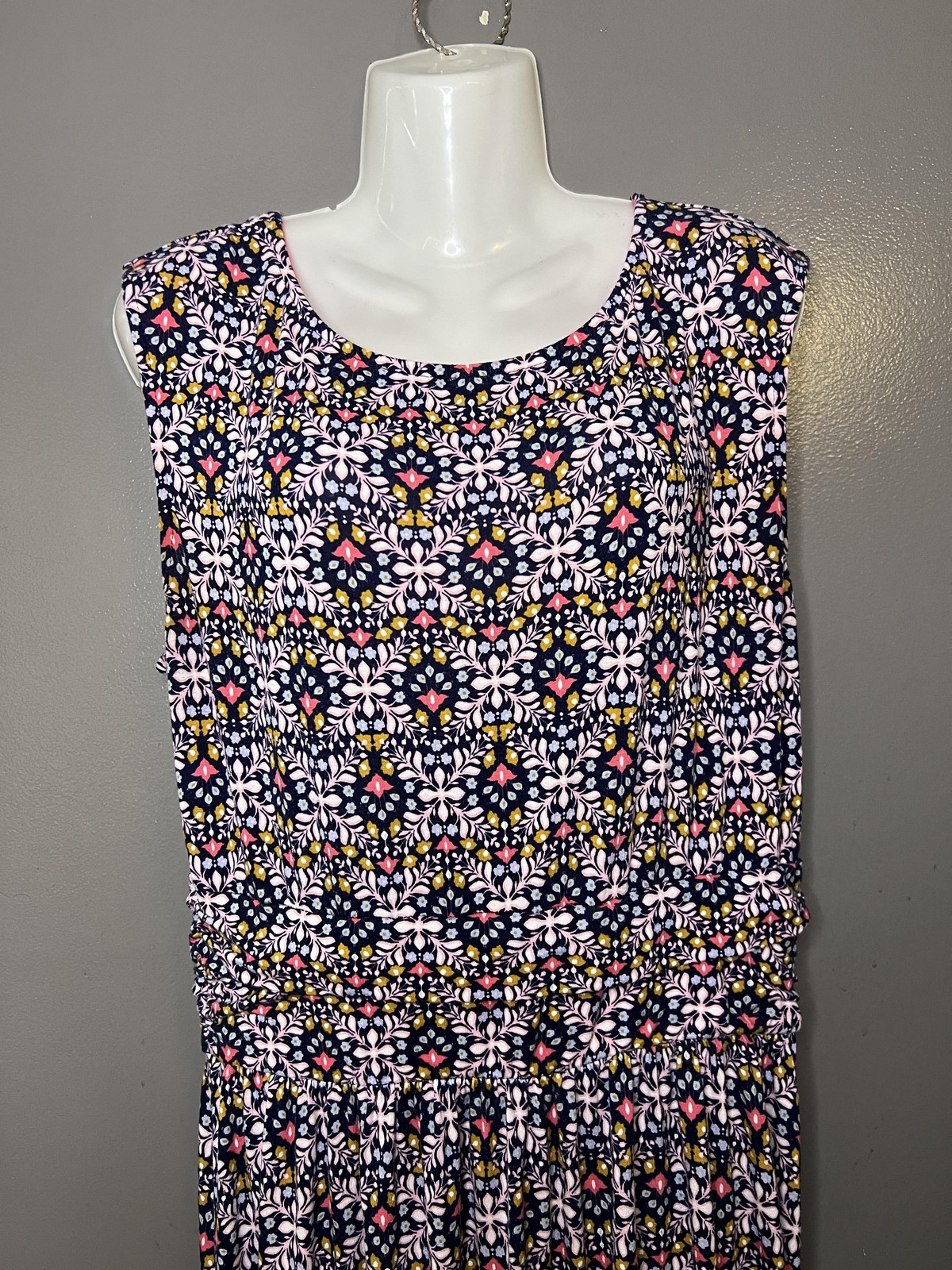 Le Lis Dress Womens Large Blue Floral Scoop Neck Jersey Maxi Sundress Casual