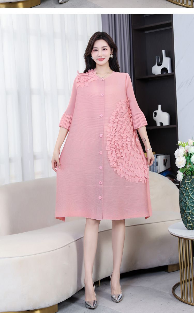 24 Wrinkled Three-dimensional Floating Flower Dress Western-style Cardigan Skirt