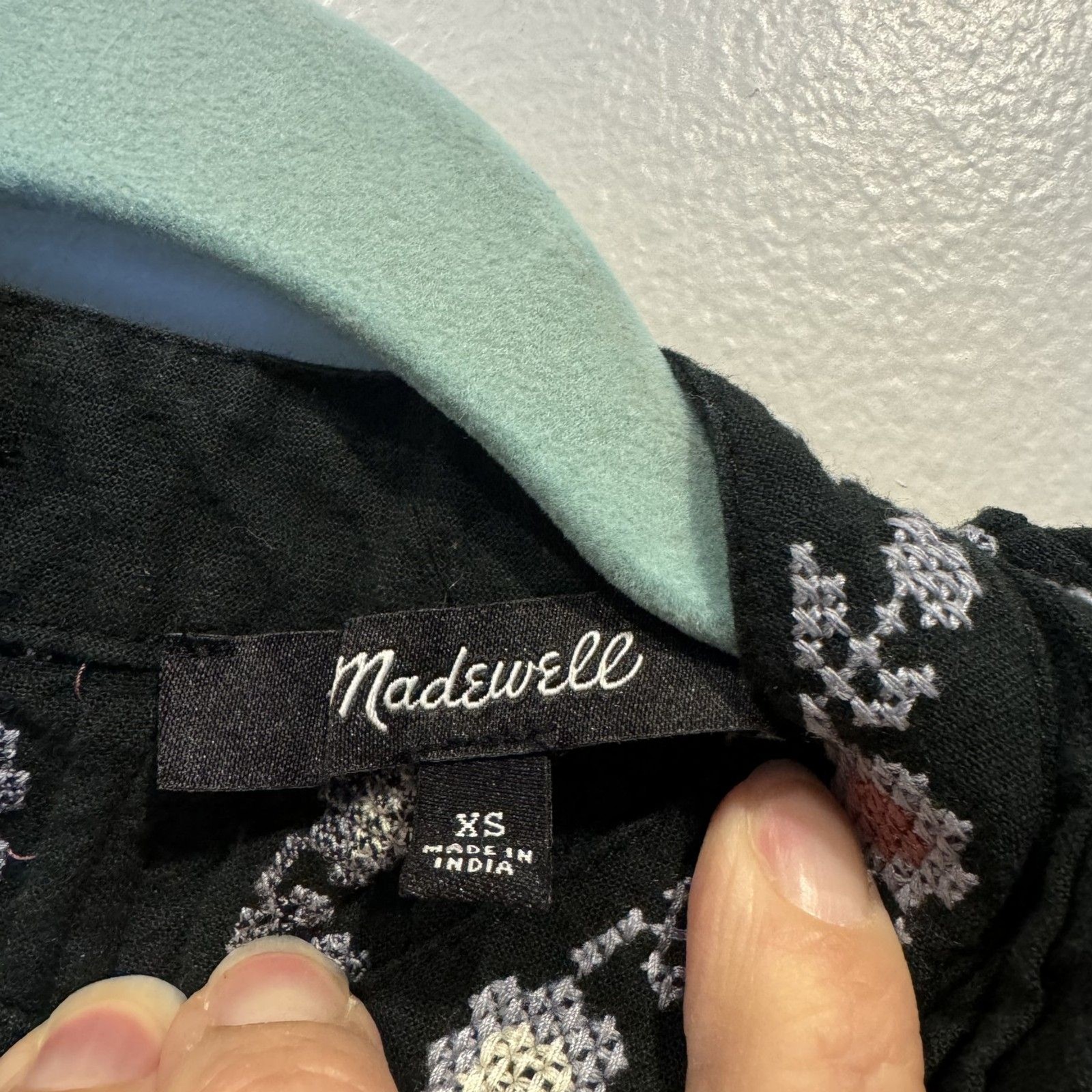 Madewell Embroidered Bib Ruffle Mini Dress Women XS Black Cotton Floral Cottage