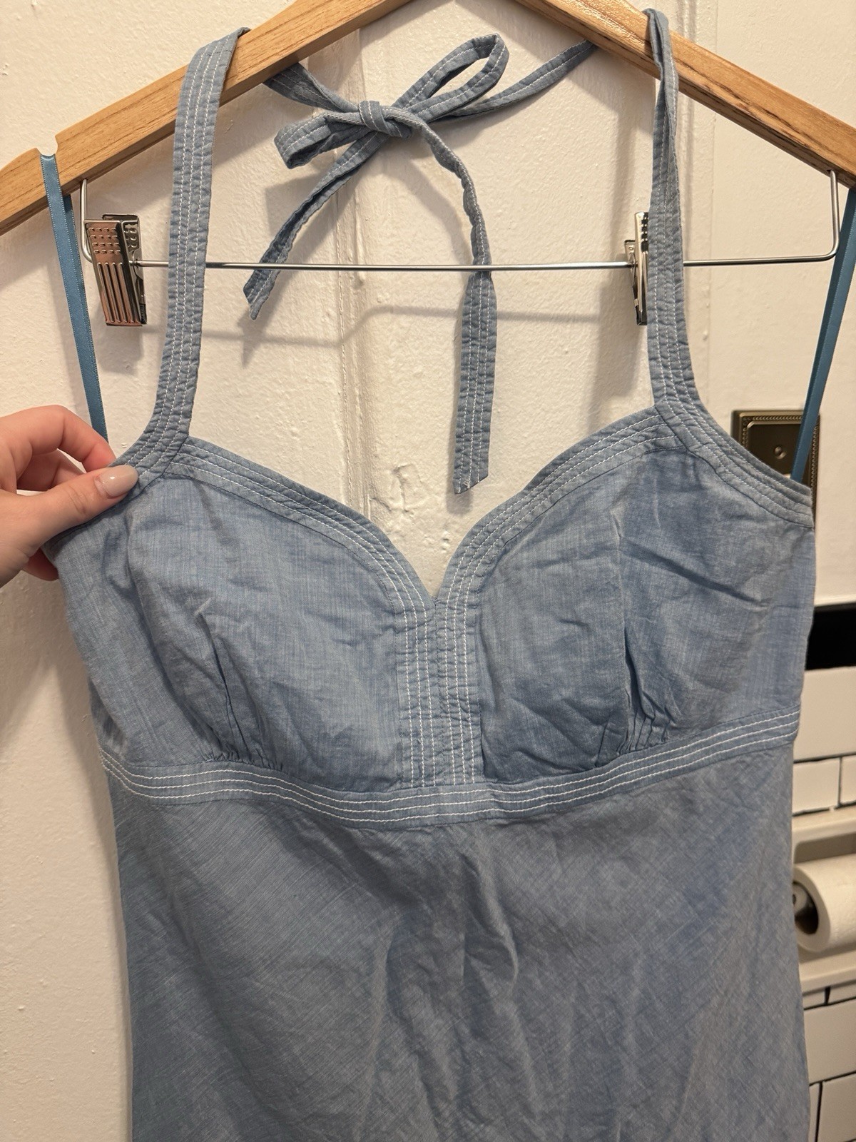 Ann Taylor LOFT Blue Chambray Cotton Lined Spaghetti Strap Sundress Size 6