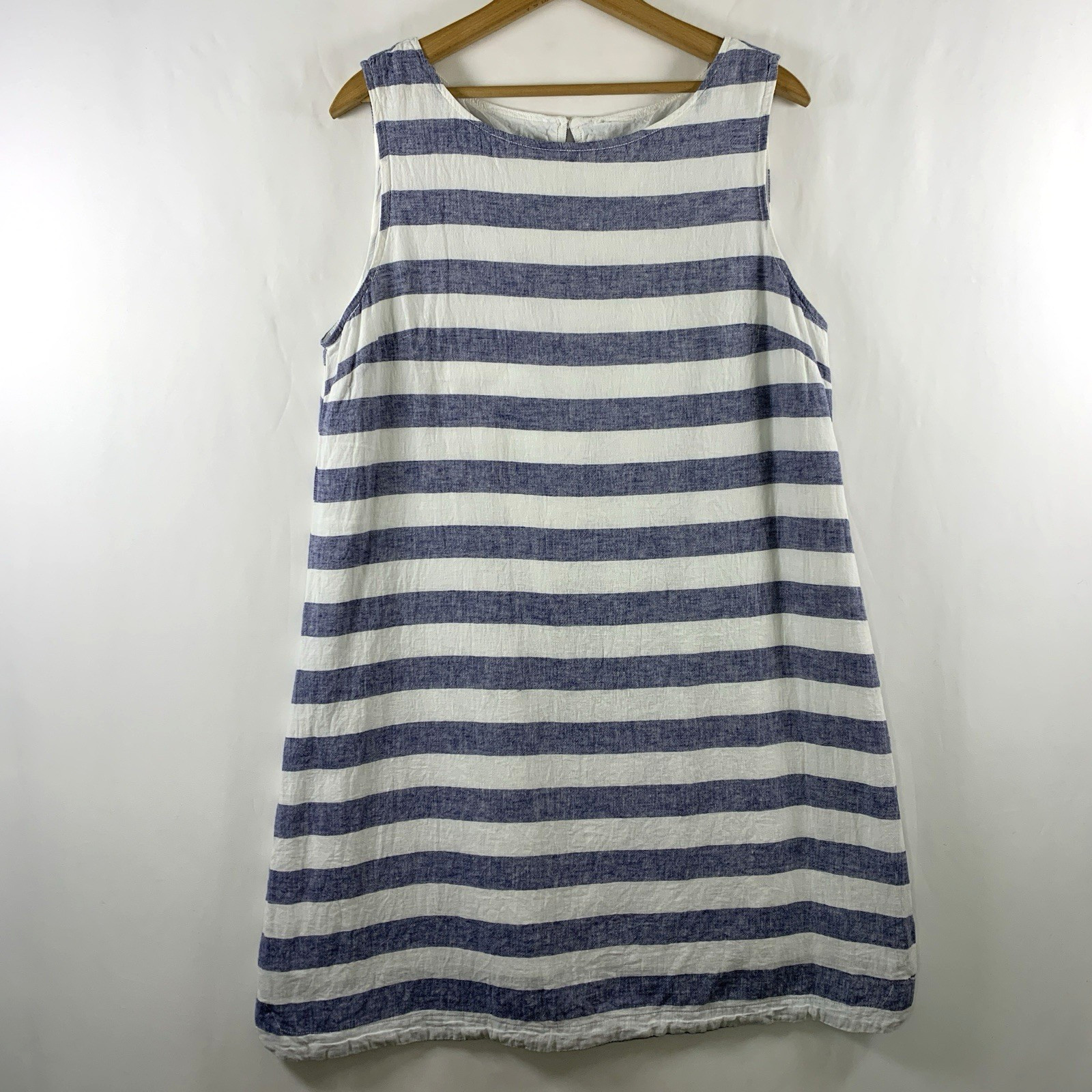 Womens Linen Blend Striped Shift Dress Sz M Fisherman Coastal Nautical Beachy