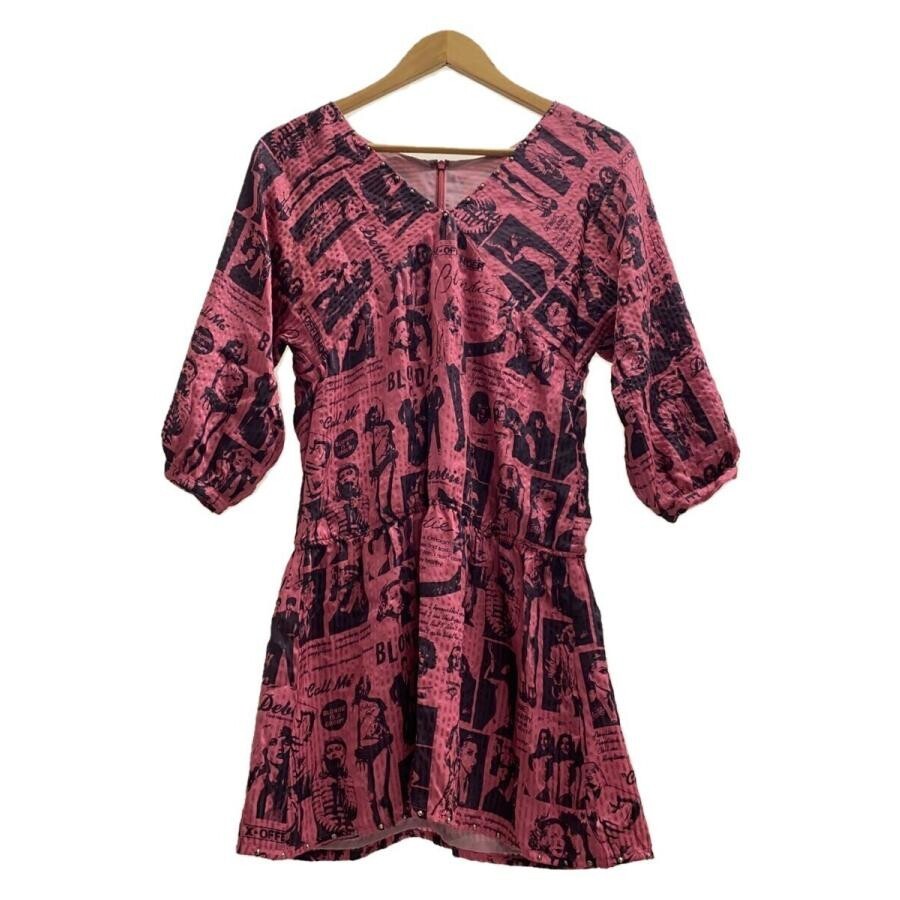 Hysteric Glamour Blondie Silk Pink Print 3/4 Sleeve Dress Free Authenti