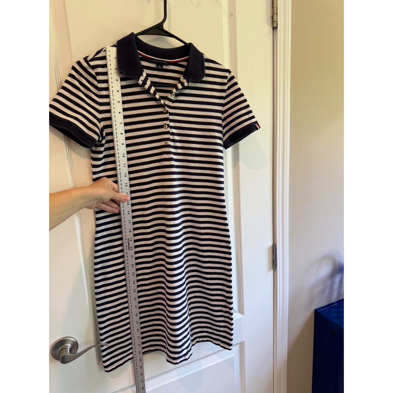 Y2K Tommy Hilfiger Navy White Stripe Polo Dress XS Tennis Coastal Preppy