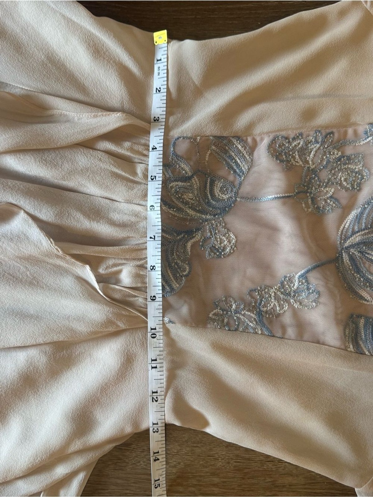BCBGMAXAZRIA Silk Blush Embroidered Mesh Handkerchief Hem Dress XS Romantic