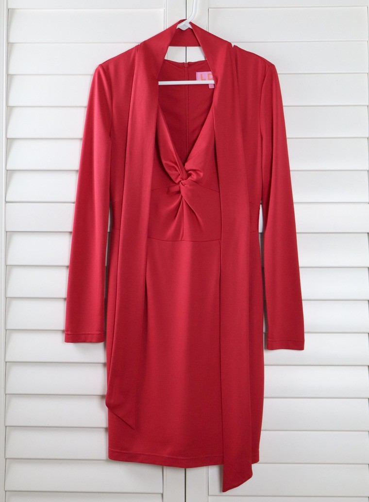 LDT $215 Solid Red Soft Stretch Tie Waist Knotted Belted Pencil Dress Size 8